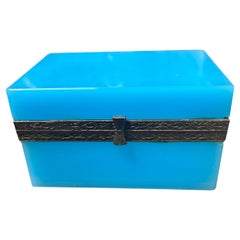 Antique French Blue Opaline Box