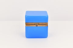 Antique French Blue Opaline Glass Casket Box, Jewelry Box