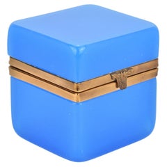 Antique French Blue Opaline Glass Casket Box, Jewelry Box