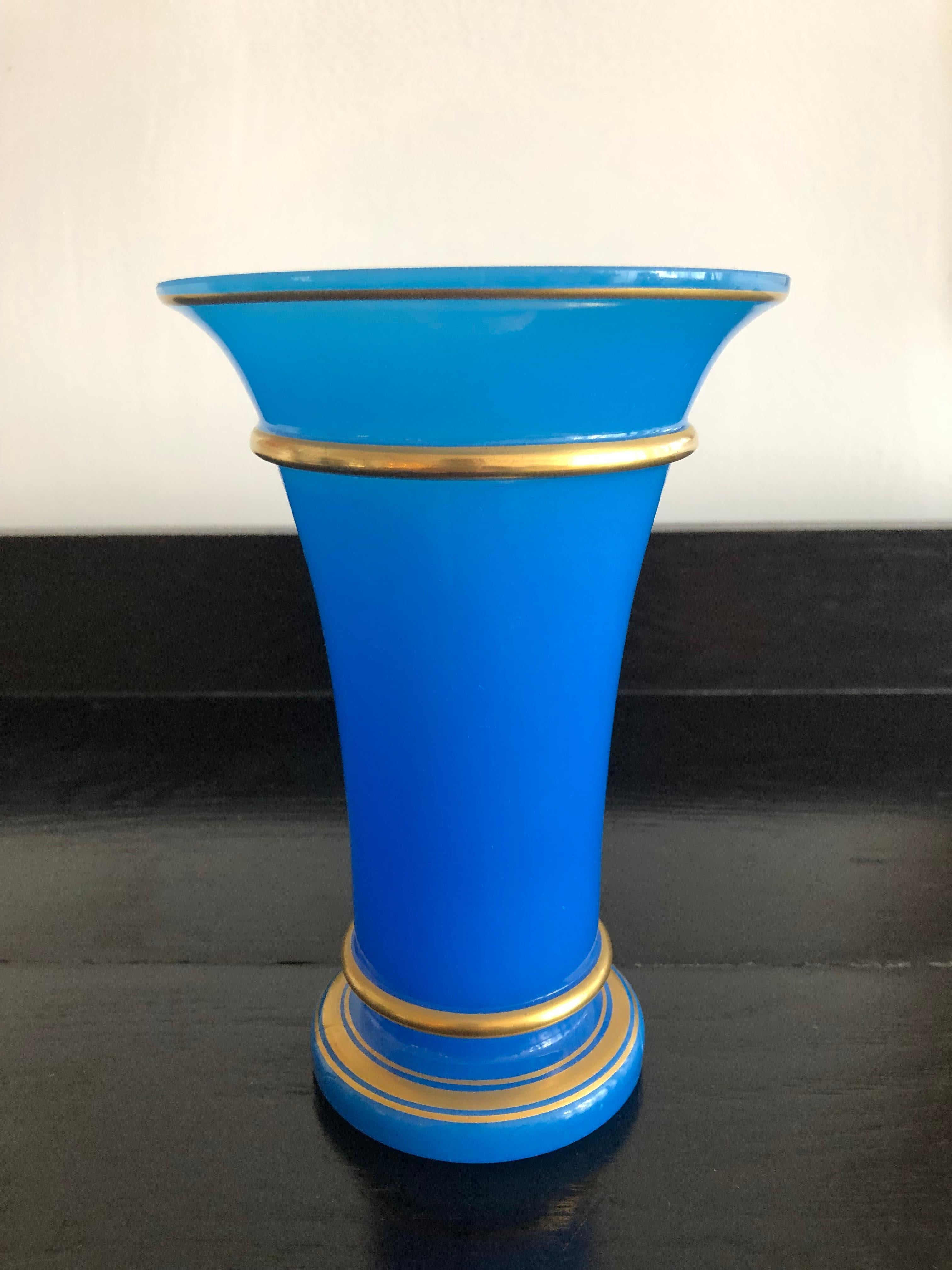 Neoclassical Antique French Blue Opaline Glass Vase