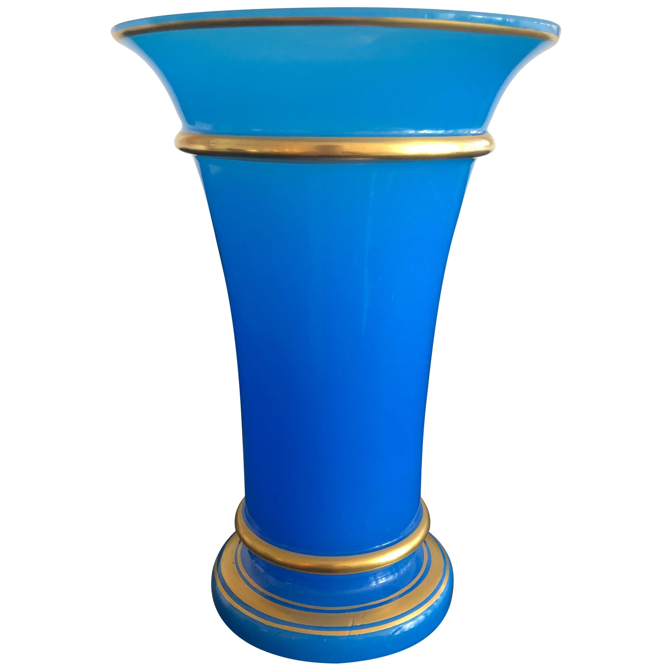 Antique French Blue Opaline Glass Vase