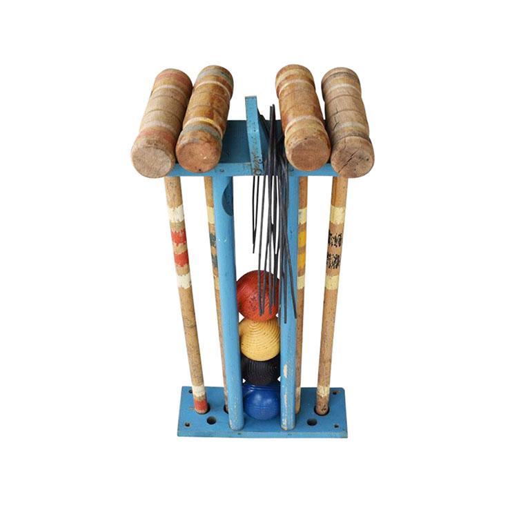 vintage croquet set with metal stand