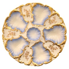 Antique French Blue Porcelain Oyster Plate Signed, "A.K. Limoges, " circa 1900
