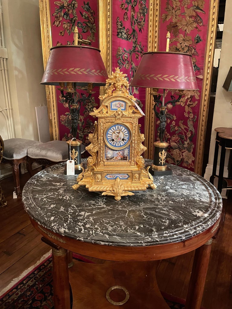 Antique French Blue Sèvres Porcelain and Bronze D' Ore Clock, Circa