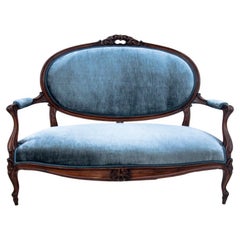 Antique French Blue Sofa in Louis XV Style Restored