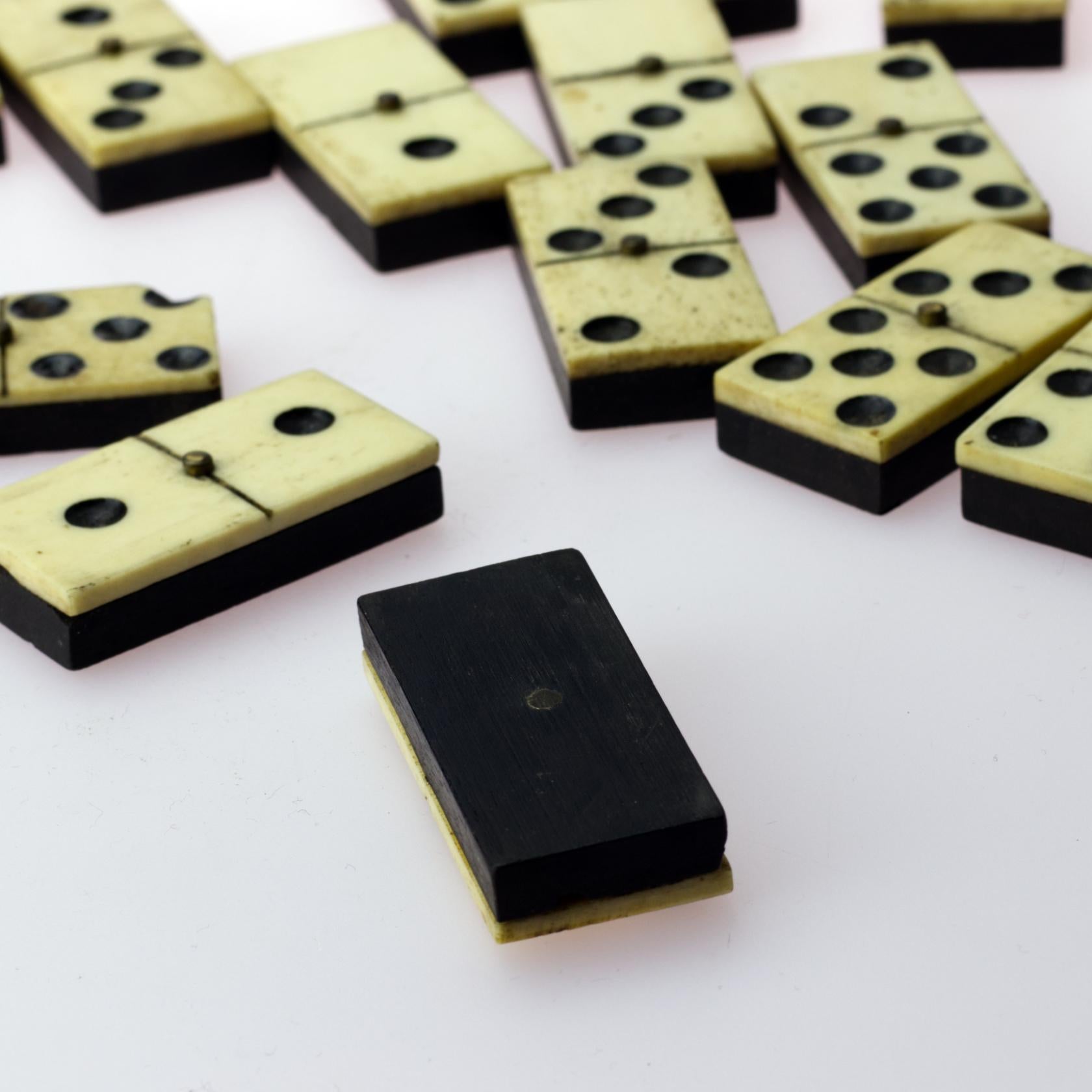 Antique French Bone and Ebony Dominoes Set, 1800s For Sale 1
