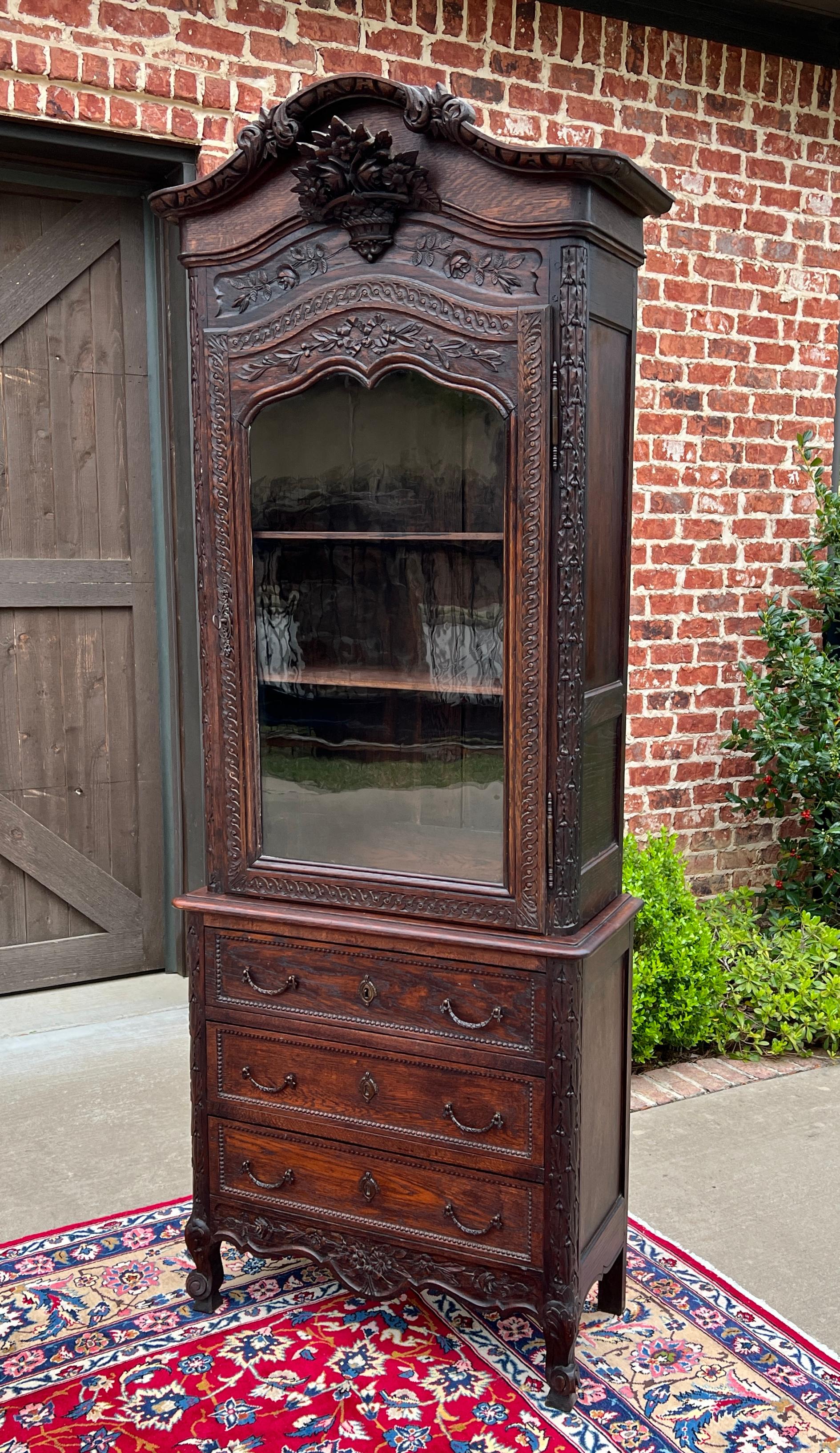 Antique French Bonnetierre Vitrine Bookcase Over Chest of Drawers Oak 19th C. For Sale 4