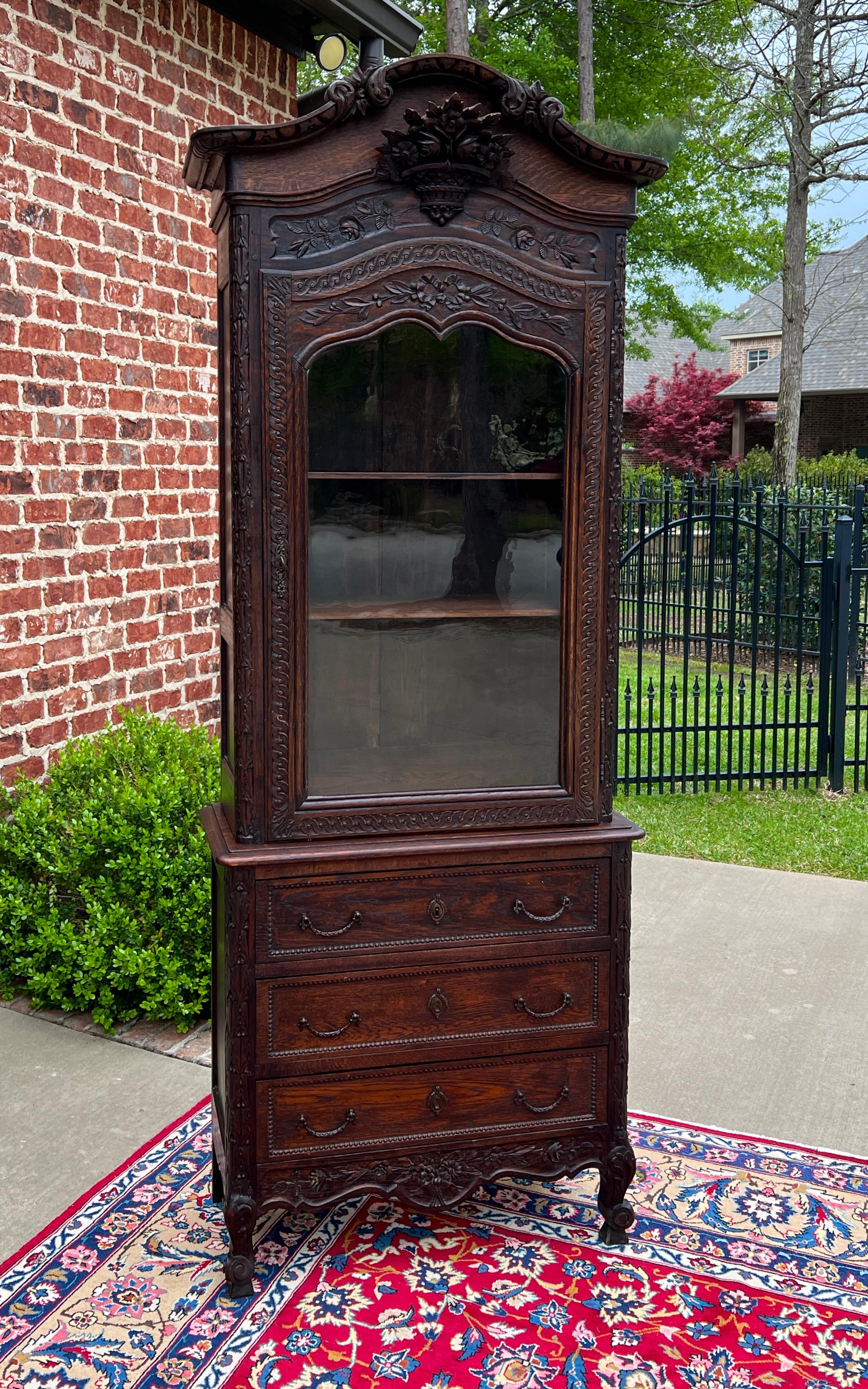 Antique French Bonnetierre Vitrine Bookcase Over Chest of Drawers Oak 19th C. For Sale 6