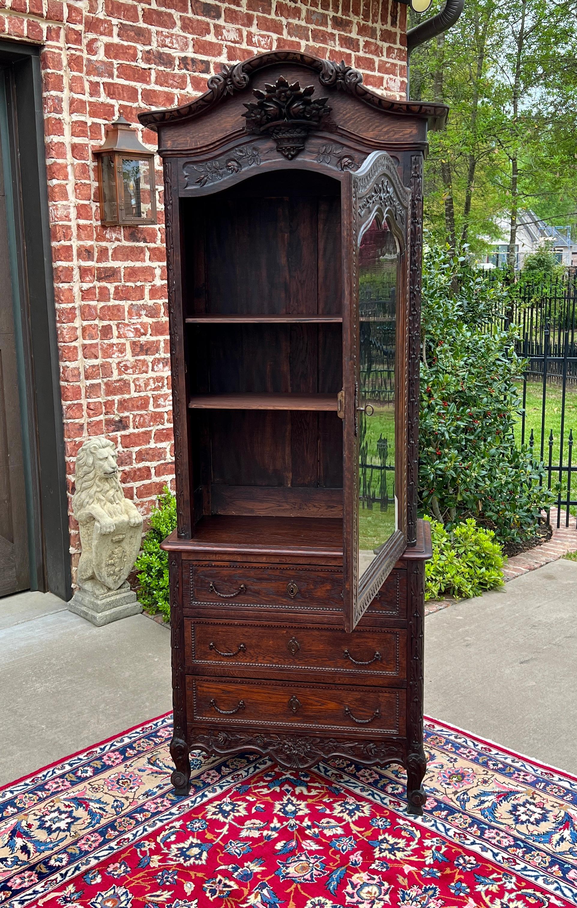 Antique French Bonnetierre Vitrine Bookcase Over Chest of Drawers Oak 19th C. For Sale 8