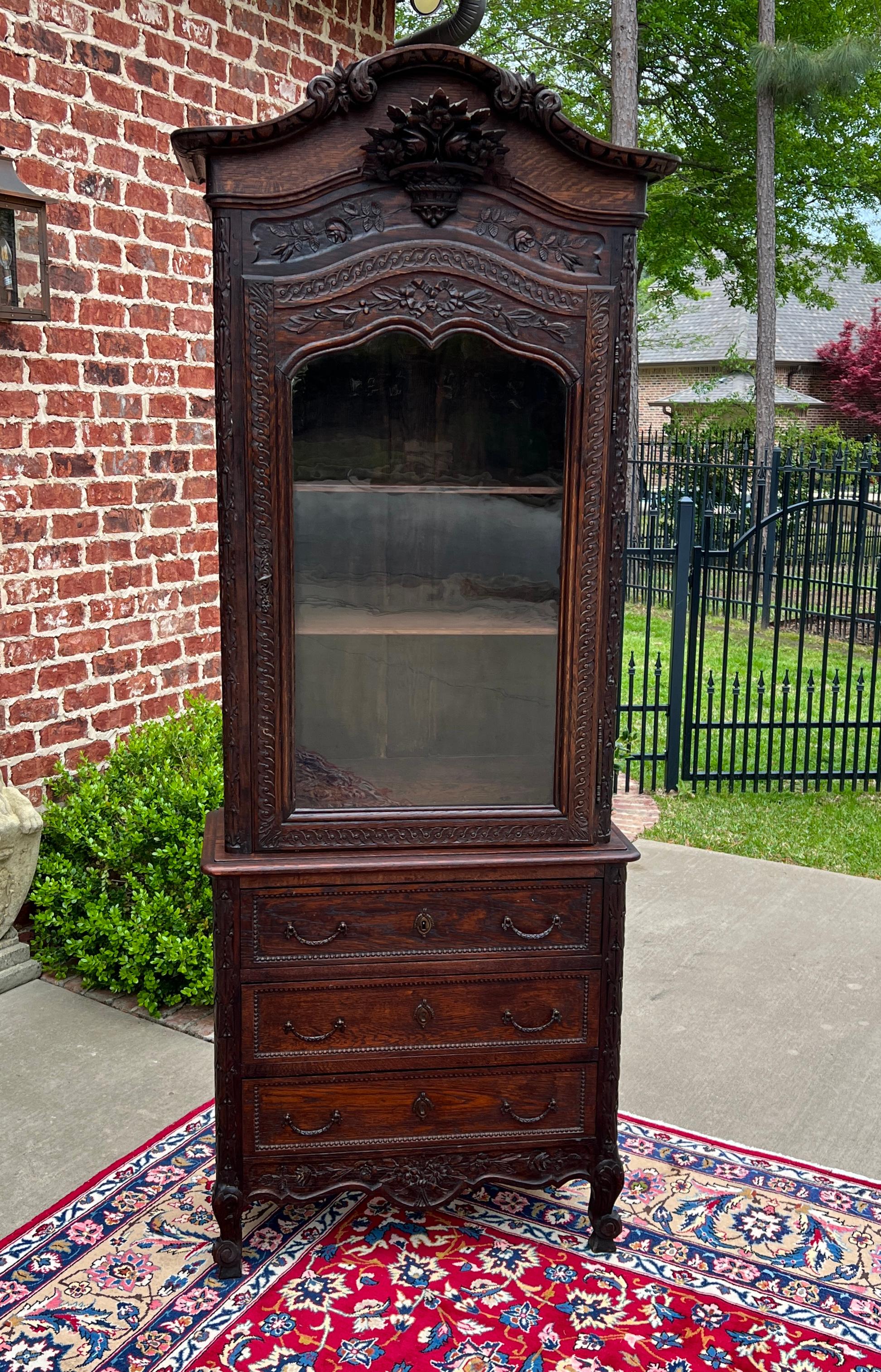 Antique French Bonnetierre Vitrine Bookcase Over Chest of Drawers Oak 19th C. For Sale 10