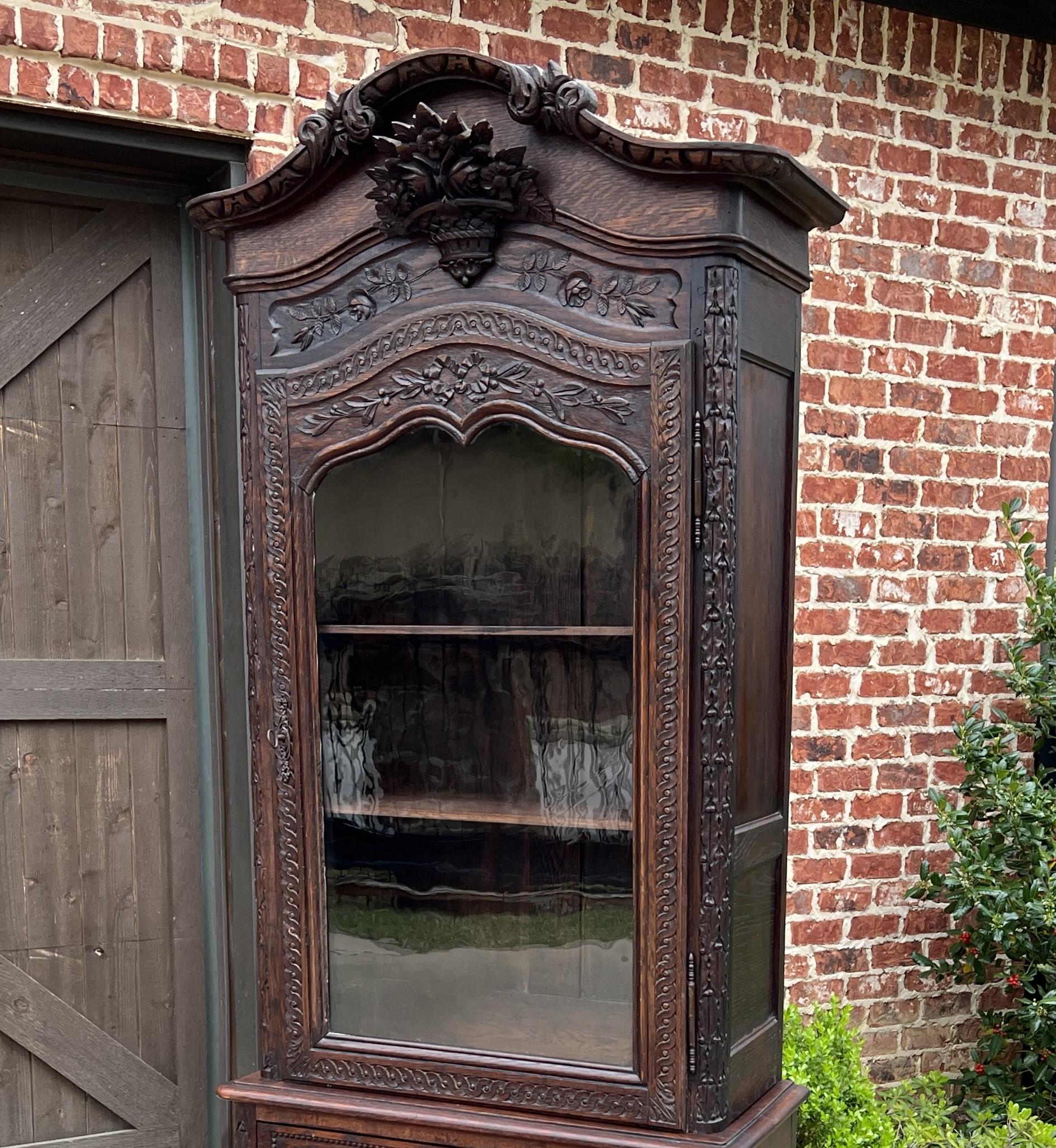 Renaissance Revival Antique French Bonnetierre Vitrine Bookcase Over Chest of Drawers Oak 19th C.