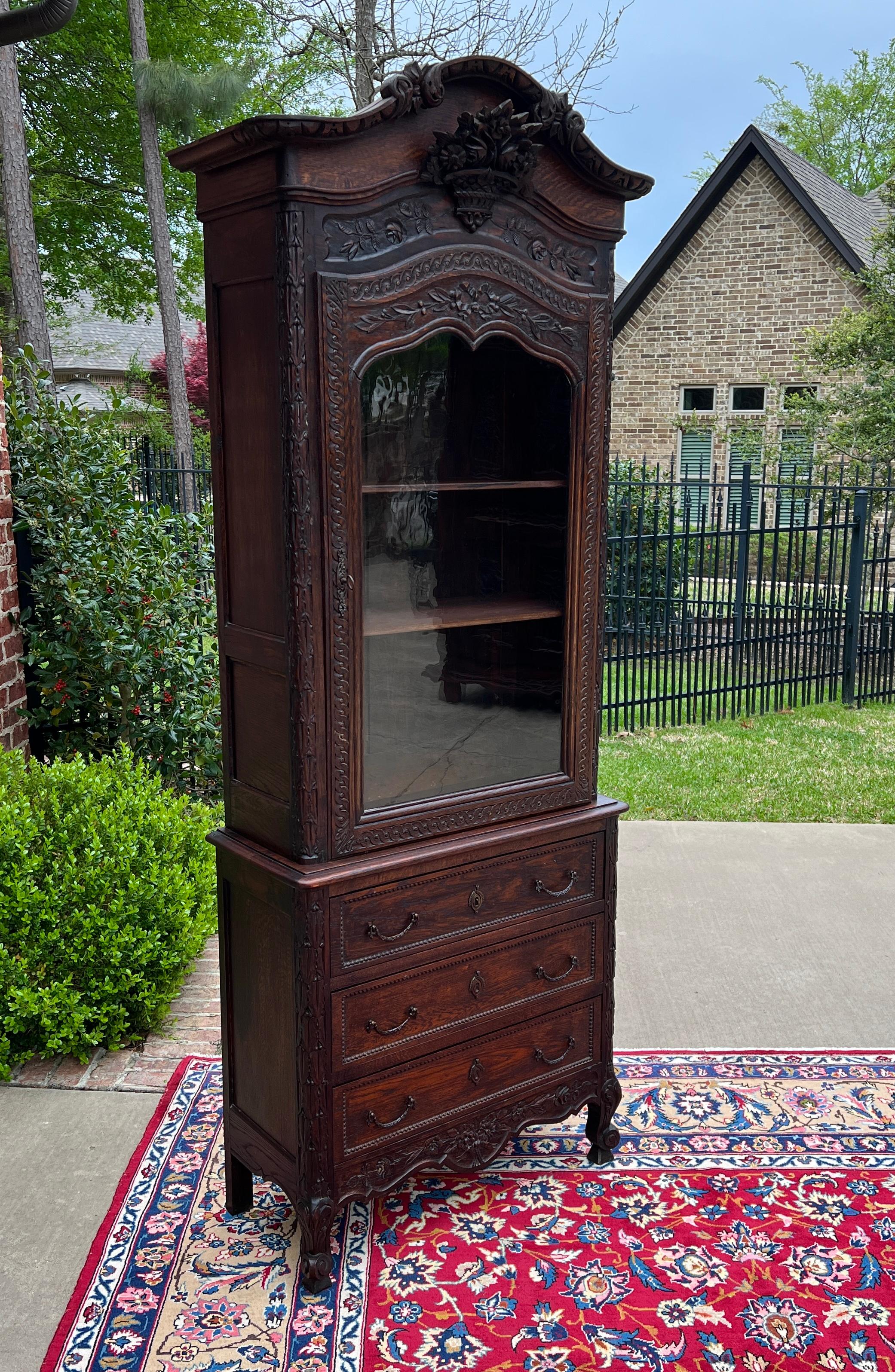 19th Century Antique French Bonnetierre Vitrine Bookcase Over Chest of Drawers Oak 19th C. For Sale