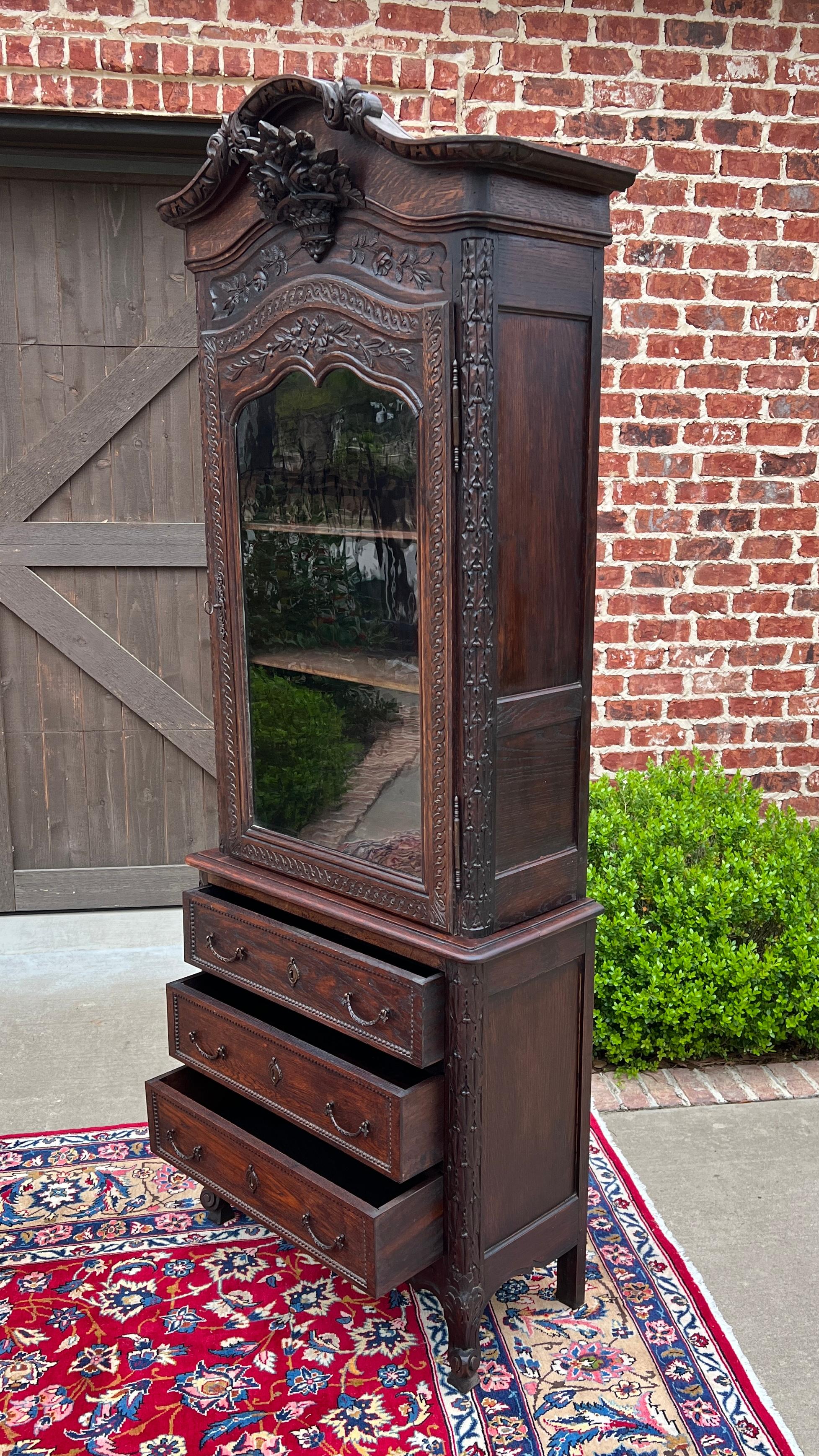 Antique French Bonnetierre Vitrine Bookcase Over Chest of Drawers Oak 19th C. For Sale 2