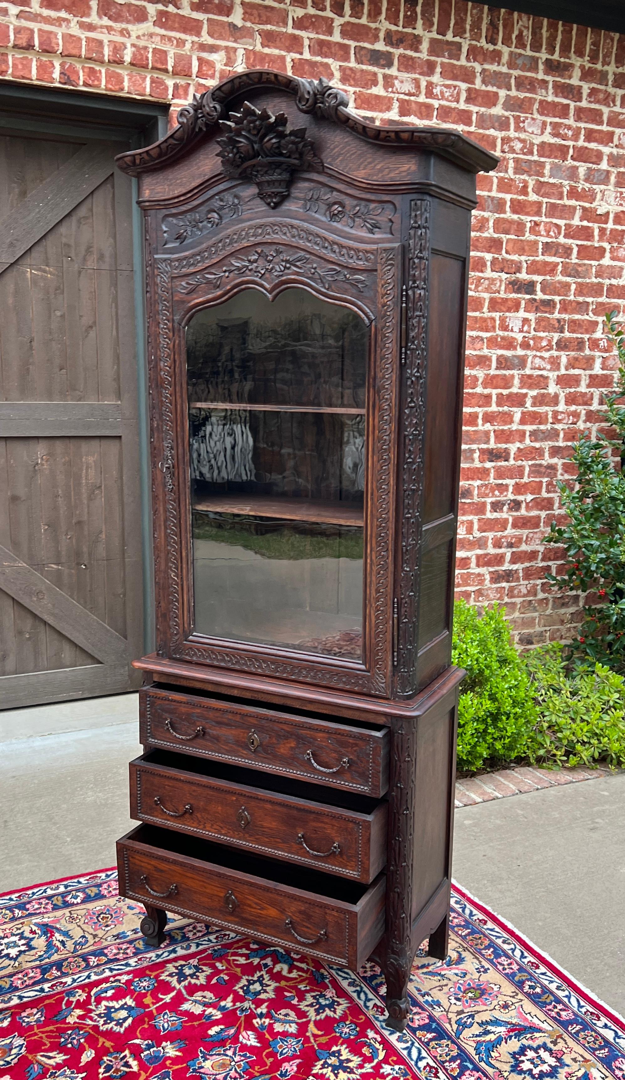 Antique French Bonnetierre Vitrine Bookcase Over Chest of Drawers Oak 19th C. For Sale 3