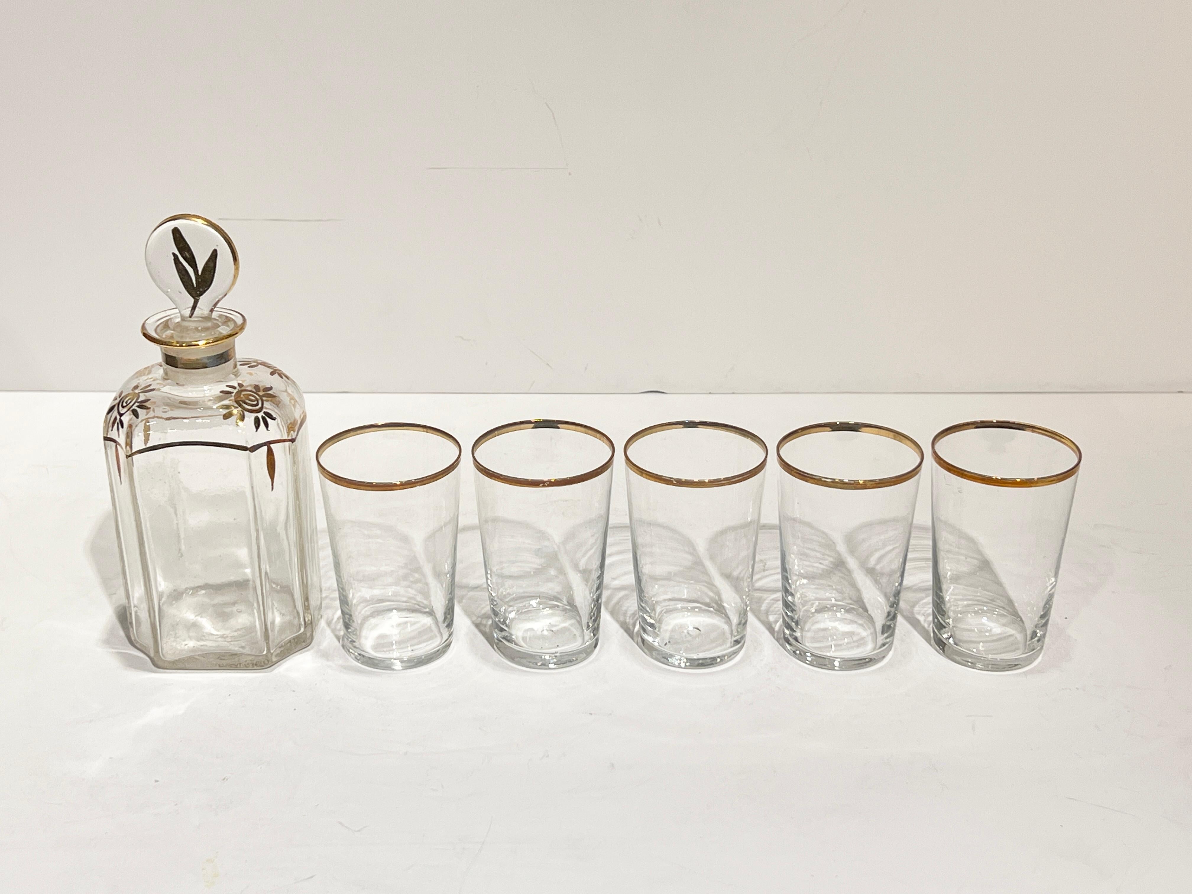 Antique French Form Liquor Tantalus Decanter and Glassware Set en vente 6