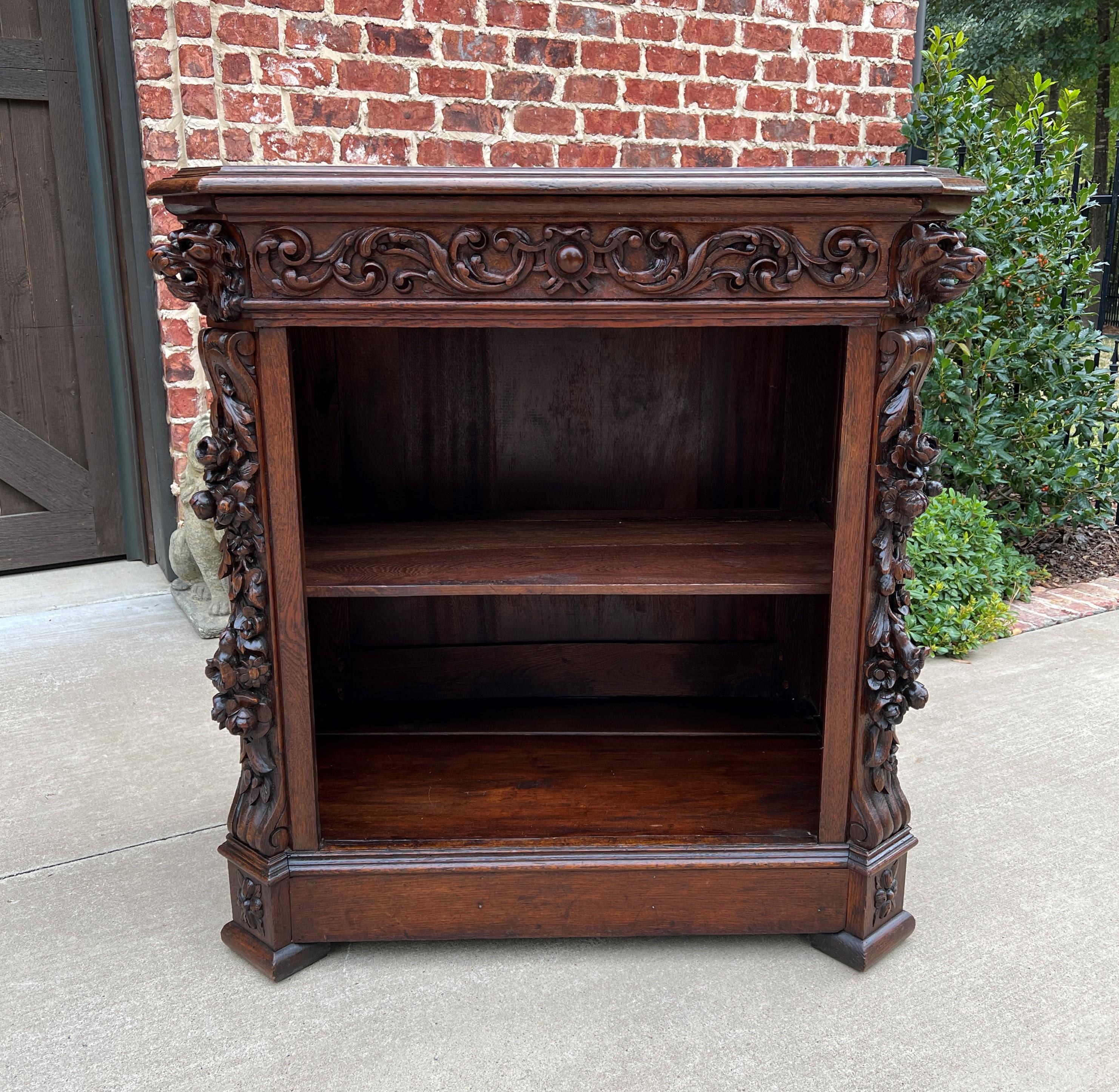  Antique French Bookcase BLACK FOREST Lion HUNT Bookcase Carved Oak 19th C 2