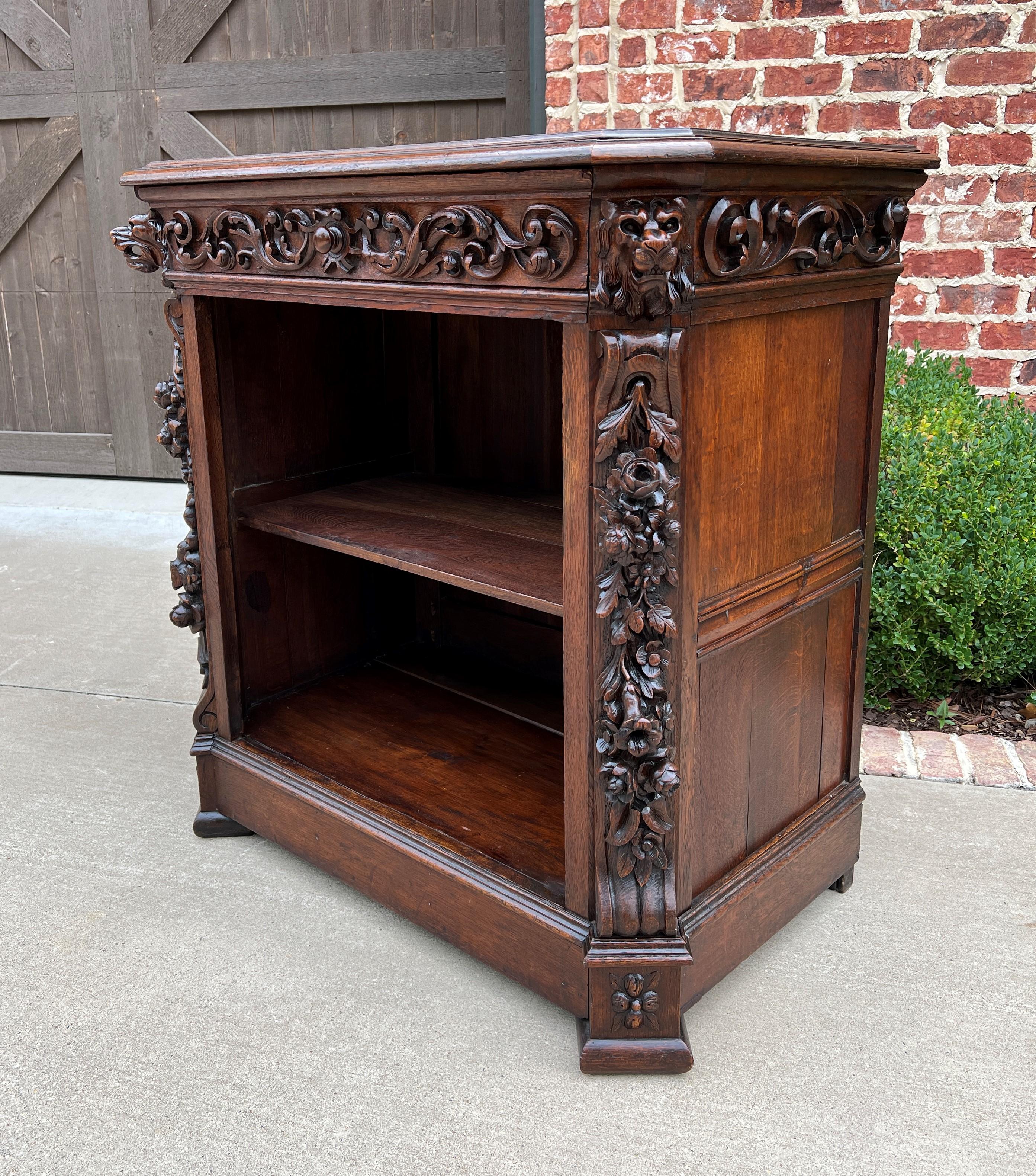  Antique French Bookcase BLACK FOREST Lion HUNT Bookcase Carved Oak 19th C 3