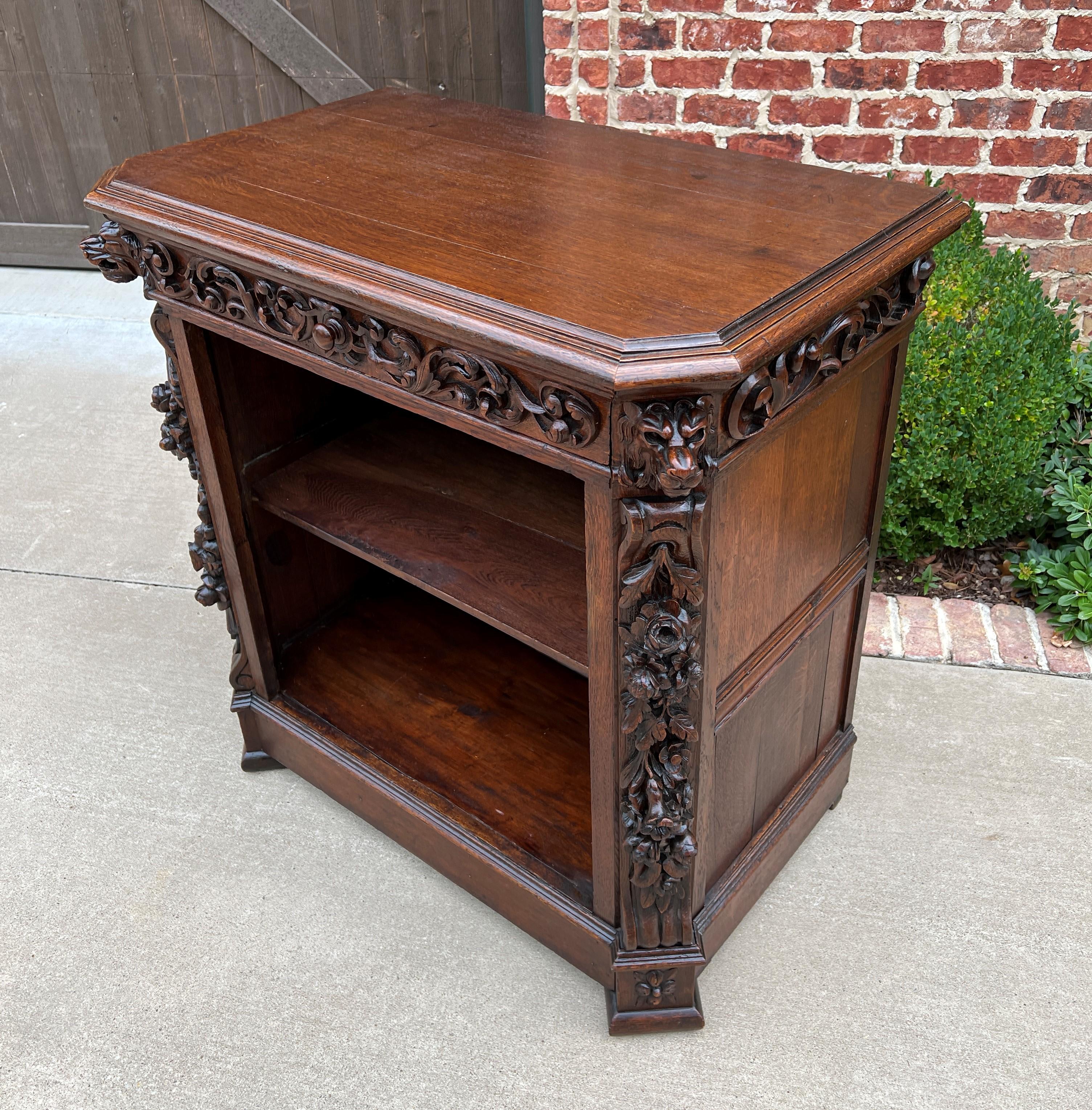  Antique French Bookcase BLACK FOREST Lion HUNT Bookcase Carved Oak 19th C 4