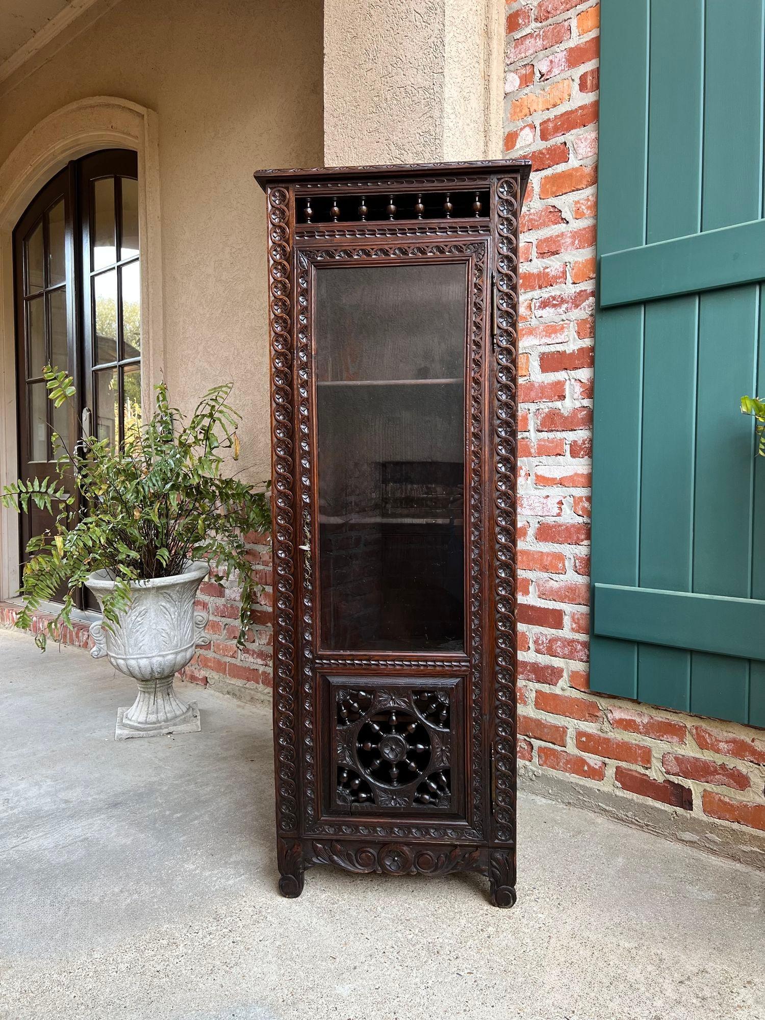 Antique French Bookcase Cabinet Brittany Breton PETITE Carved Oak Ship Spindle 6