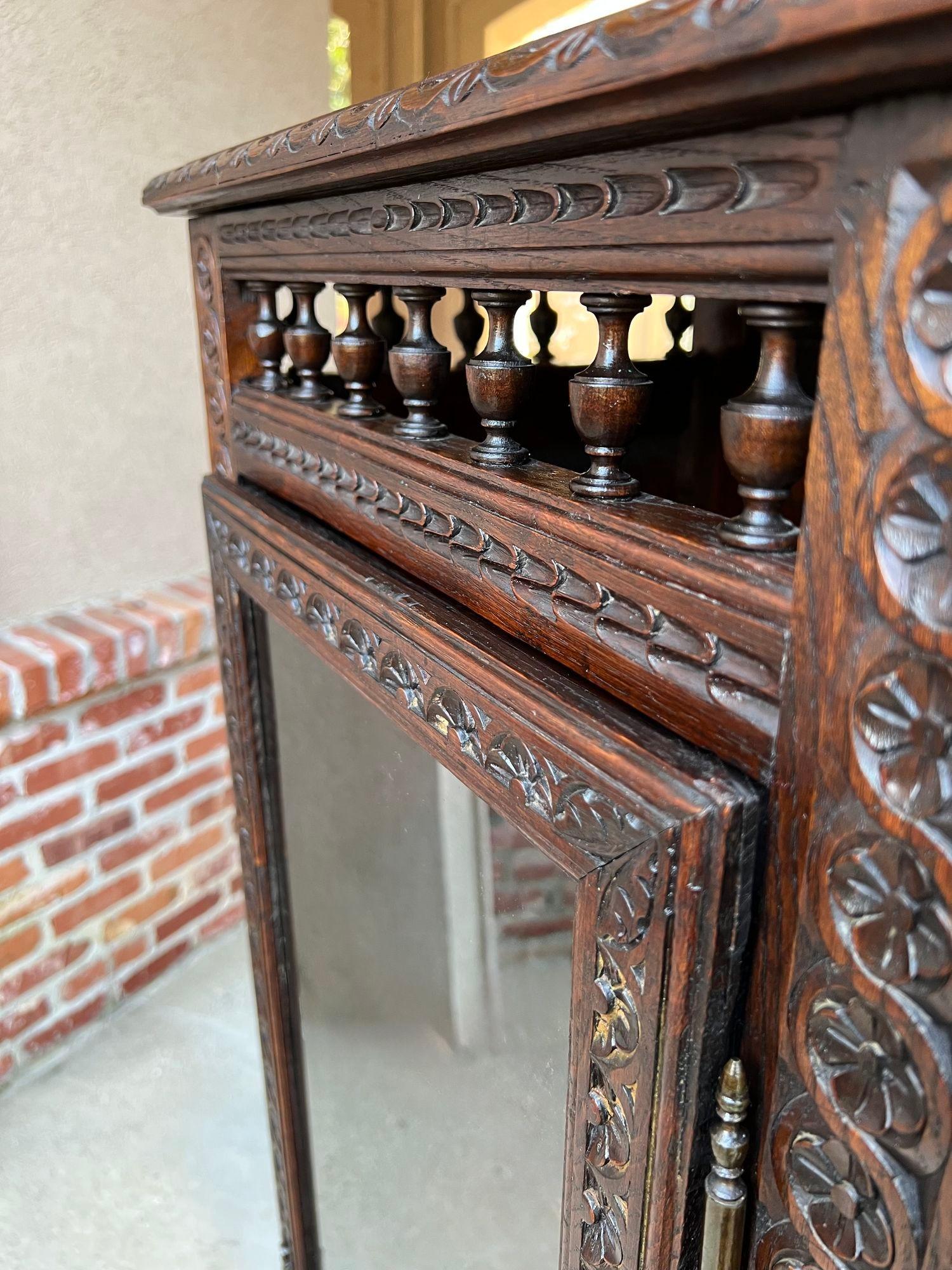 Antique French Bookcase Cabinet Brittany Breton PETITE Carved Oak Ship Spindle 8