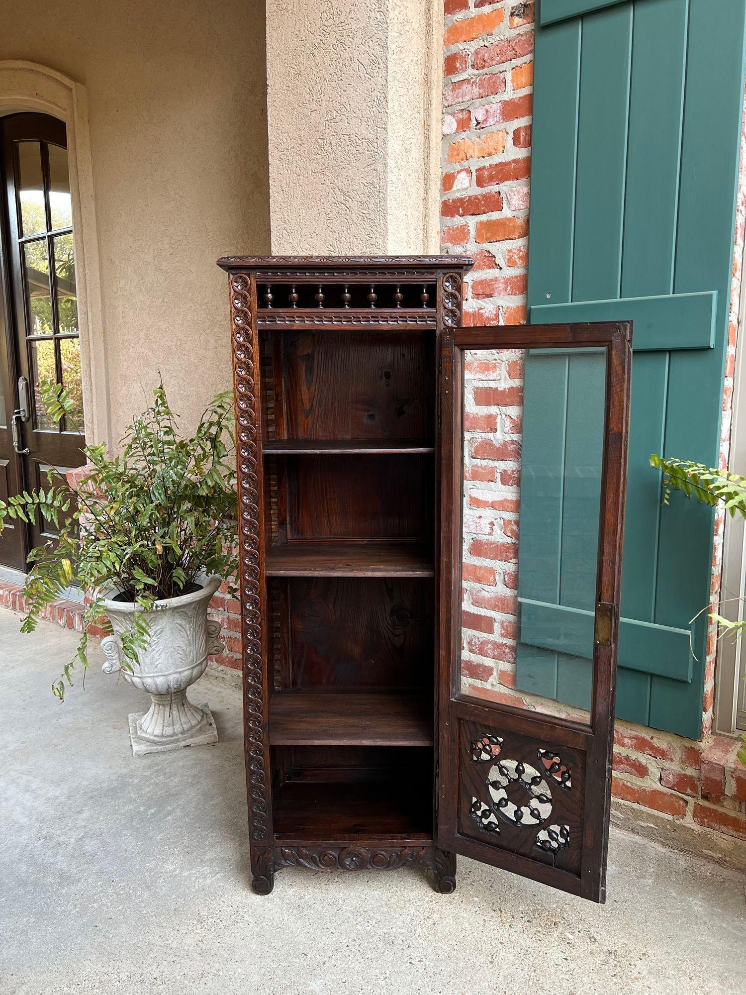 Antique French Bookcase Cabinet Brittany Breton PETITE Carved Oak Ship Spindle 10