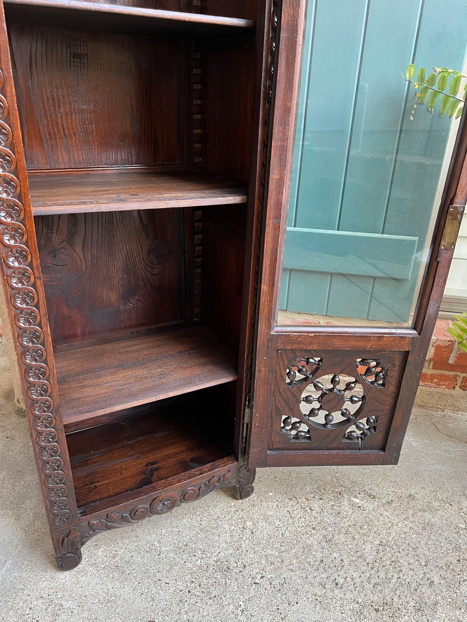 Antique French Bookcase Cabinet Brittany Breton PETITE Carved Oak Ship Spindle 11