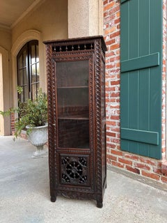 Antique French Bookcase Cabinet Brittany Breton PETITE Carved Oak Ship Spindle