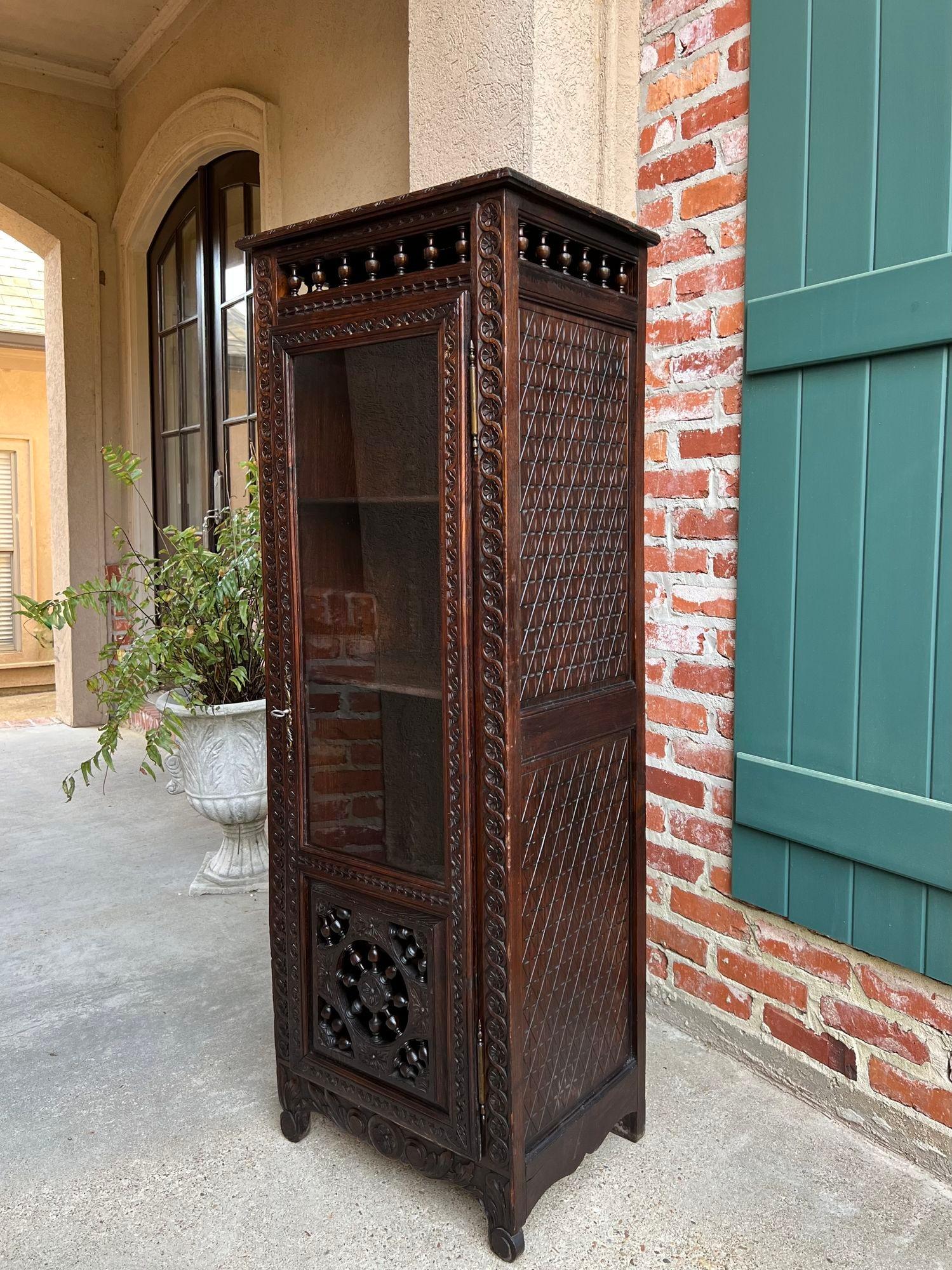 Hand-Carved Antique French Bookcase Cabinet Brittany Breton PETITE Carved Oak Ship Spindle