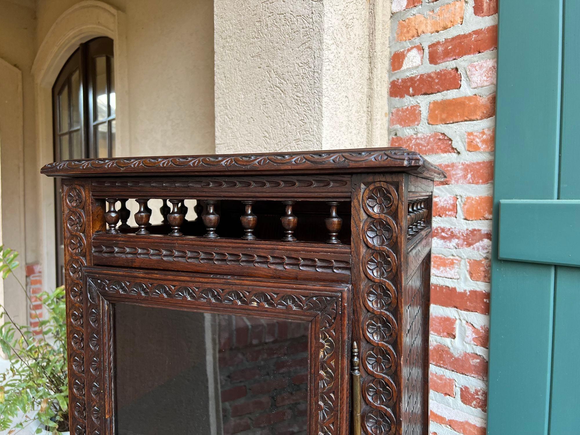 Early 20th Century Antique French Bookcase Cabinet Brittany Breton PETITE Carved Oak Ship Spindle