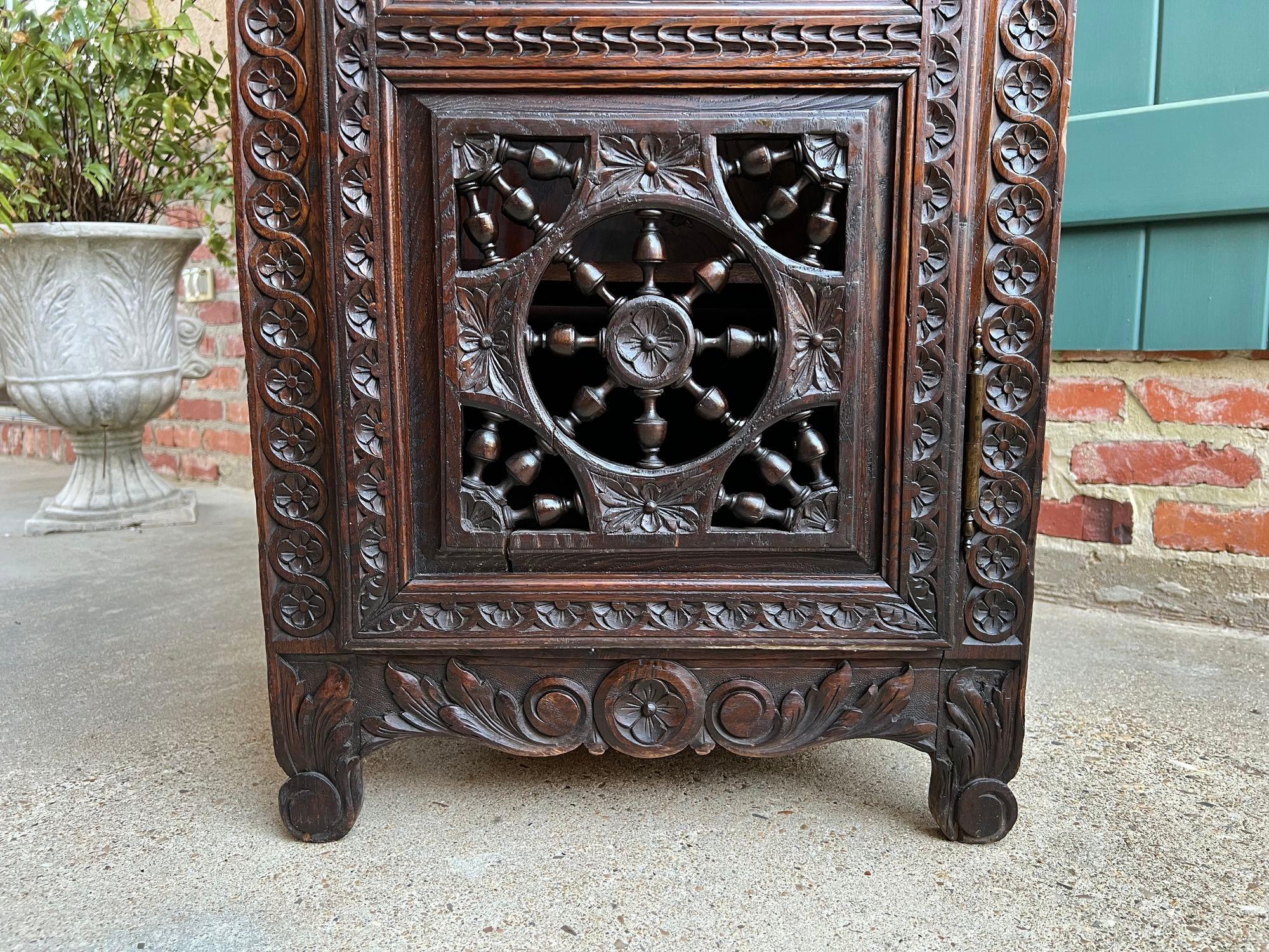 Antique French Bookcase Cabinet Brittany Breton PETITE Carved Oak Ship Spindle 1
