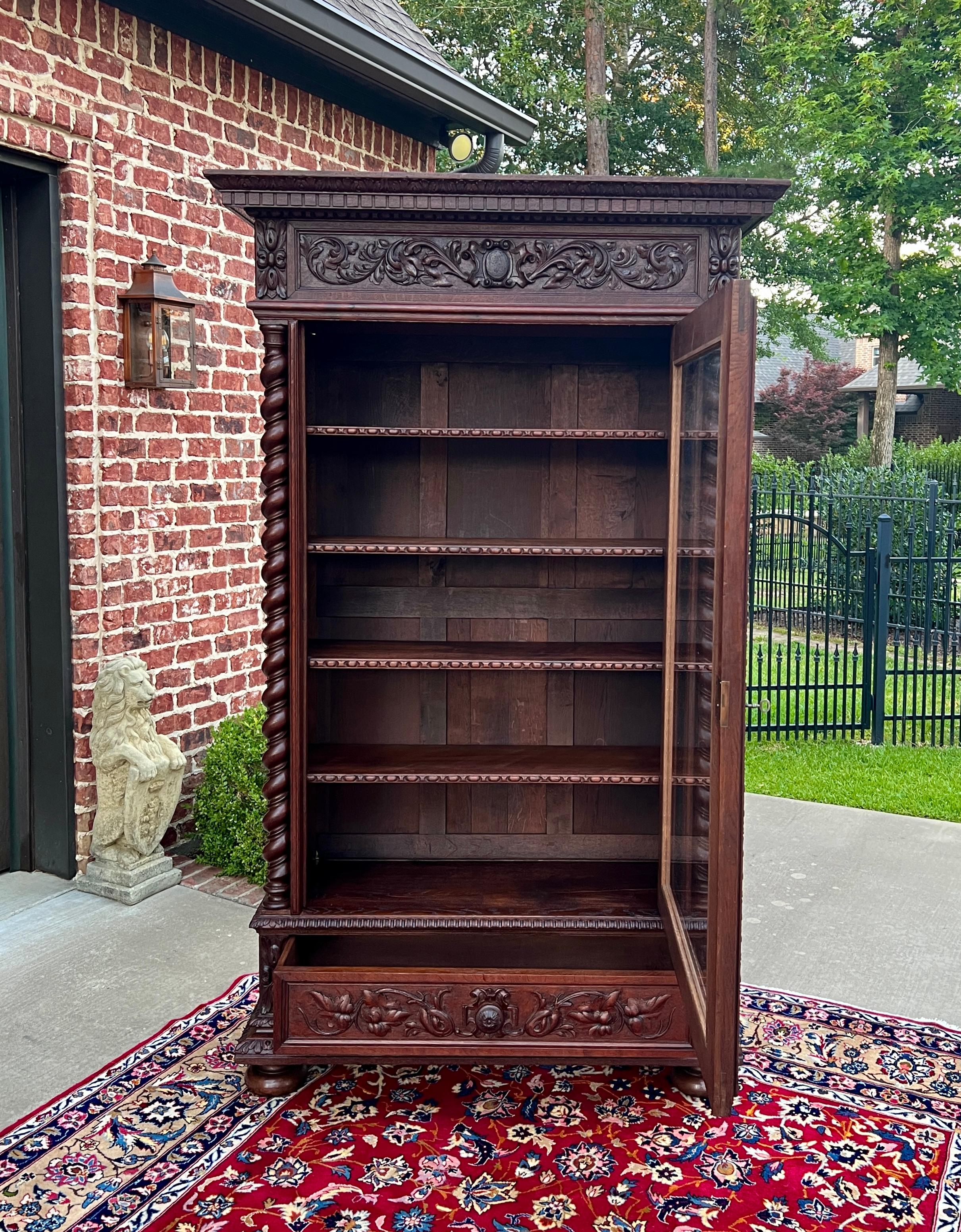 Antique French Bookcase Cabinet Display BARLEY TWIST Oak Renaissance 19th C 4