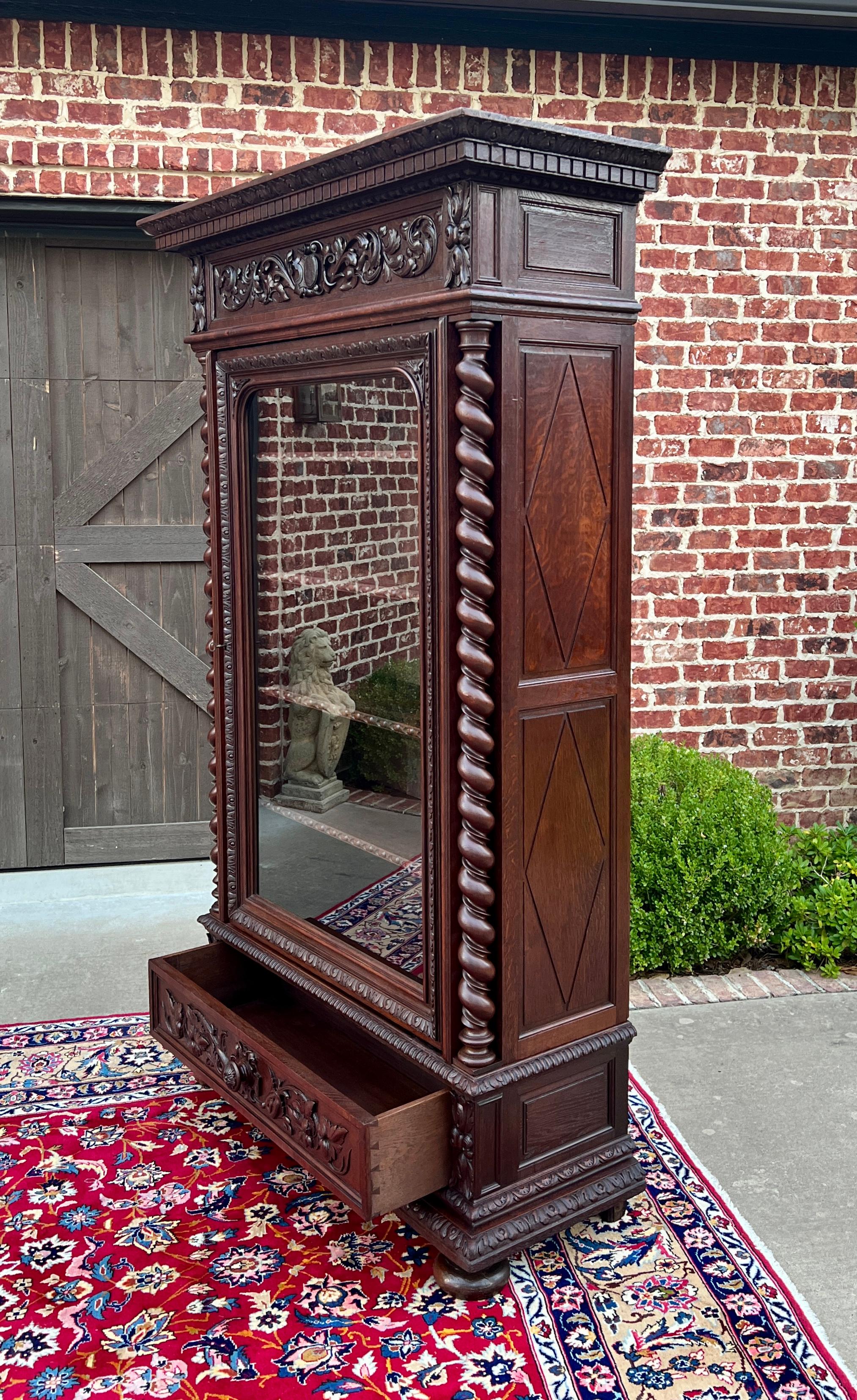 Antique French Bookcase Cabinet Display BARLEY TWIST Oak Renaissance 19th C 5