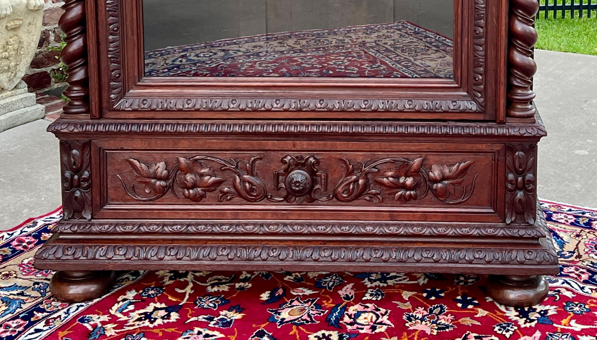 Antique French Bookcase Cabinet Display BARLEY TWIST Oak Renaissance 19th C 7
