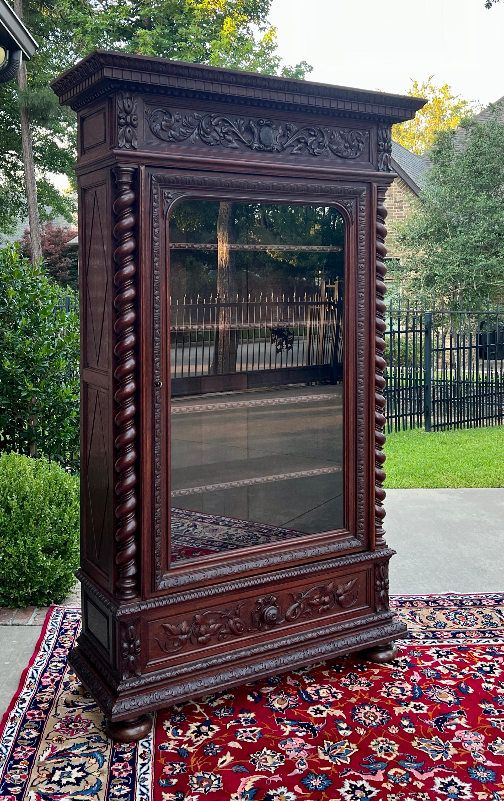 Antique French Bookcase Cabinet Display BARLEY TWIST Oak Renaissance 19th C 8