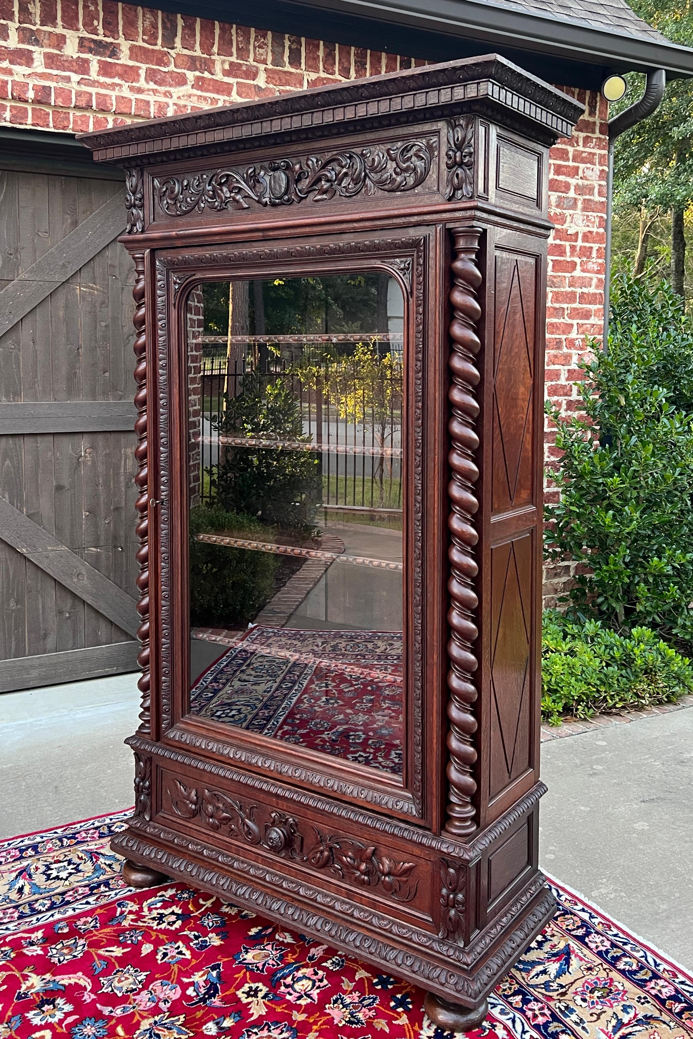 Antique French Bookcase Cabinet Display BARLEY TWIST Oak Renaissance 19th C 9