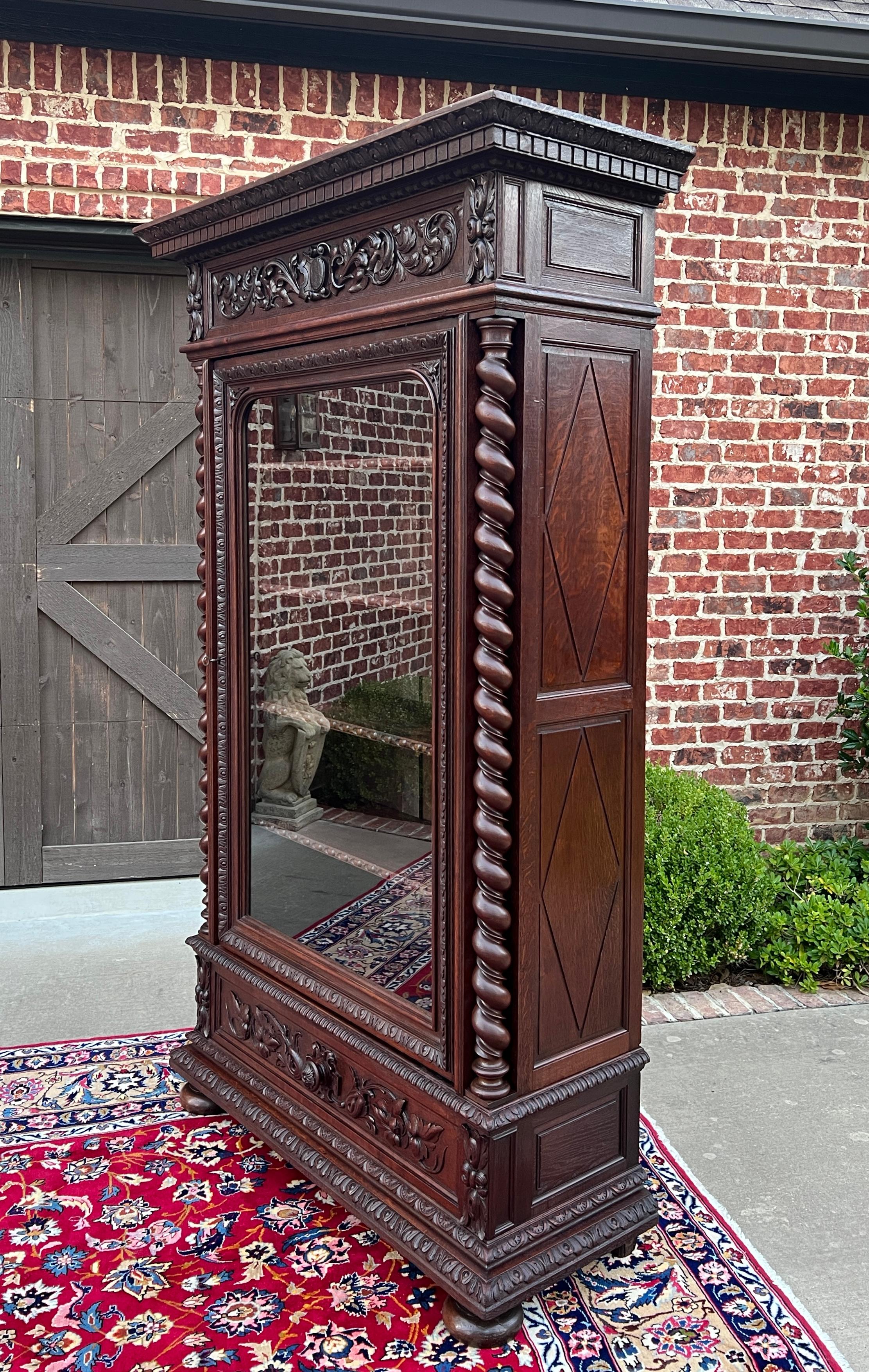 Antique French Bookcase Cabinet Display BARLEY TWIST Oak Renaissance 19th C 10