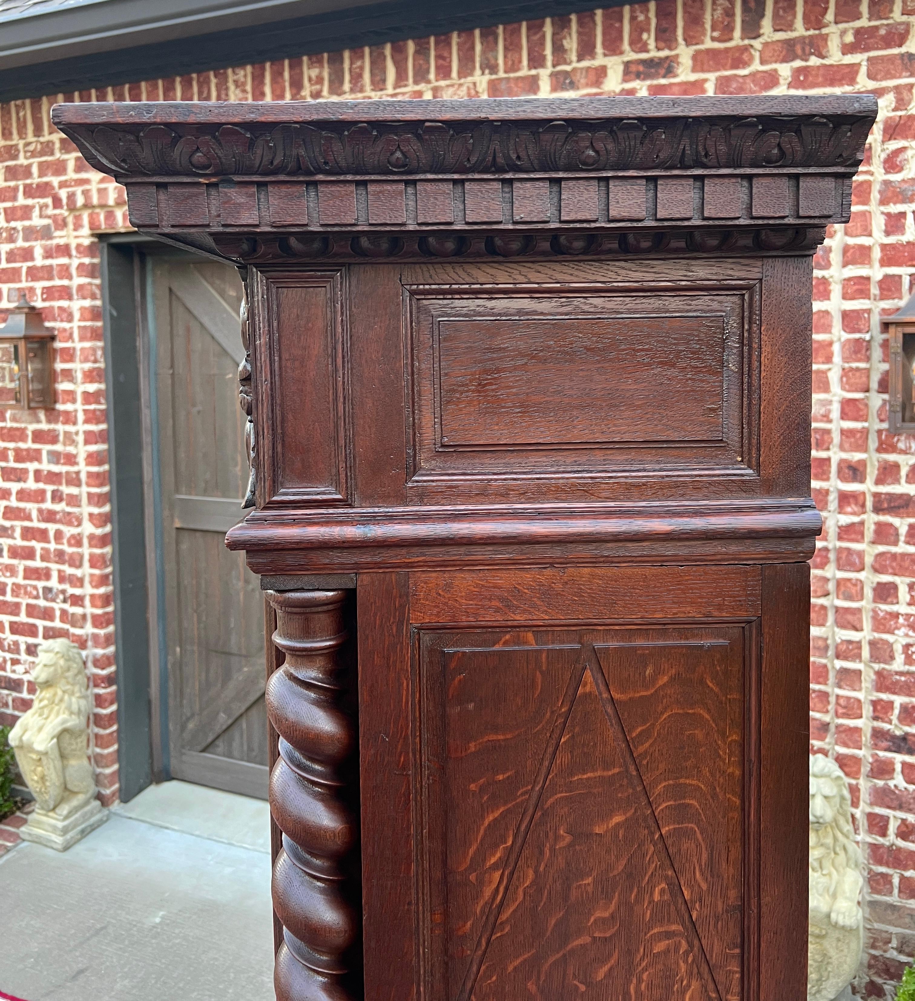 Antique French Bookcase Cabinet Display BARLEY TWIST Oak Renaissance 19th C 12