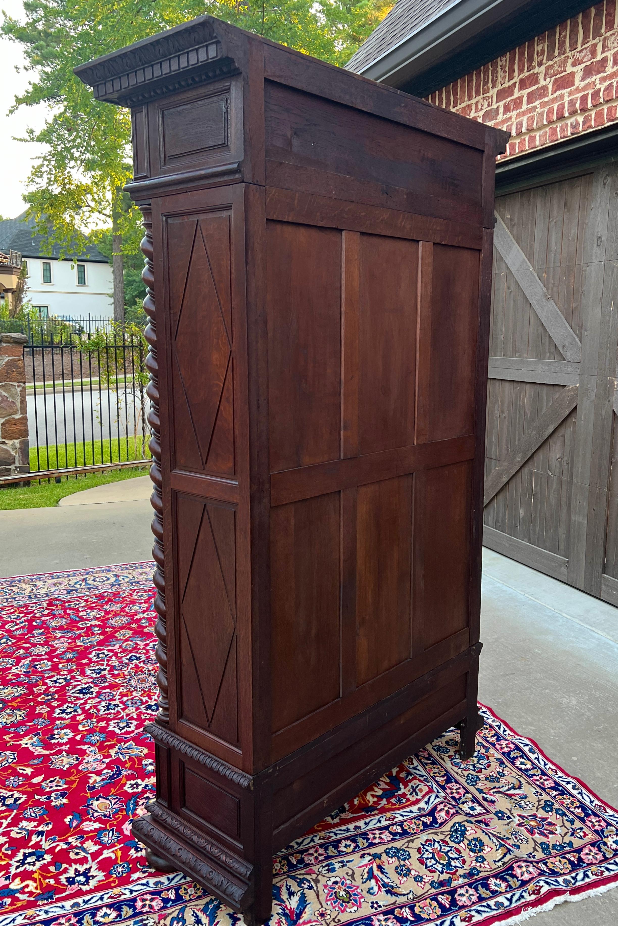 Antique French Bookcase Cabinet Display BARLEY TWIST Oak Renaissance 19th C 14