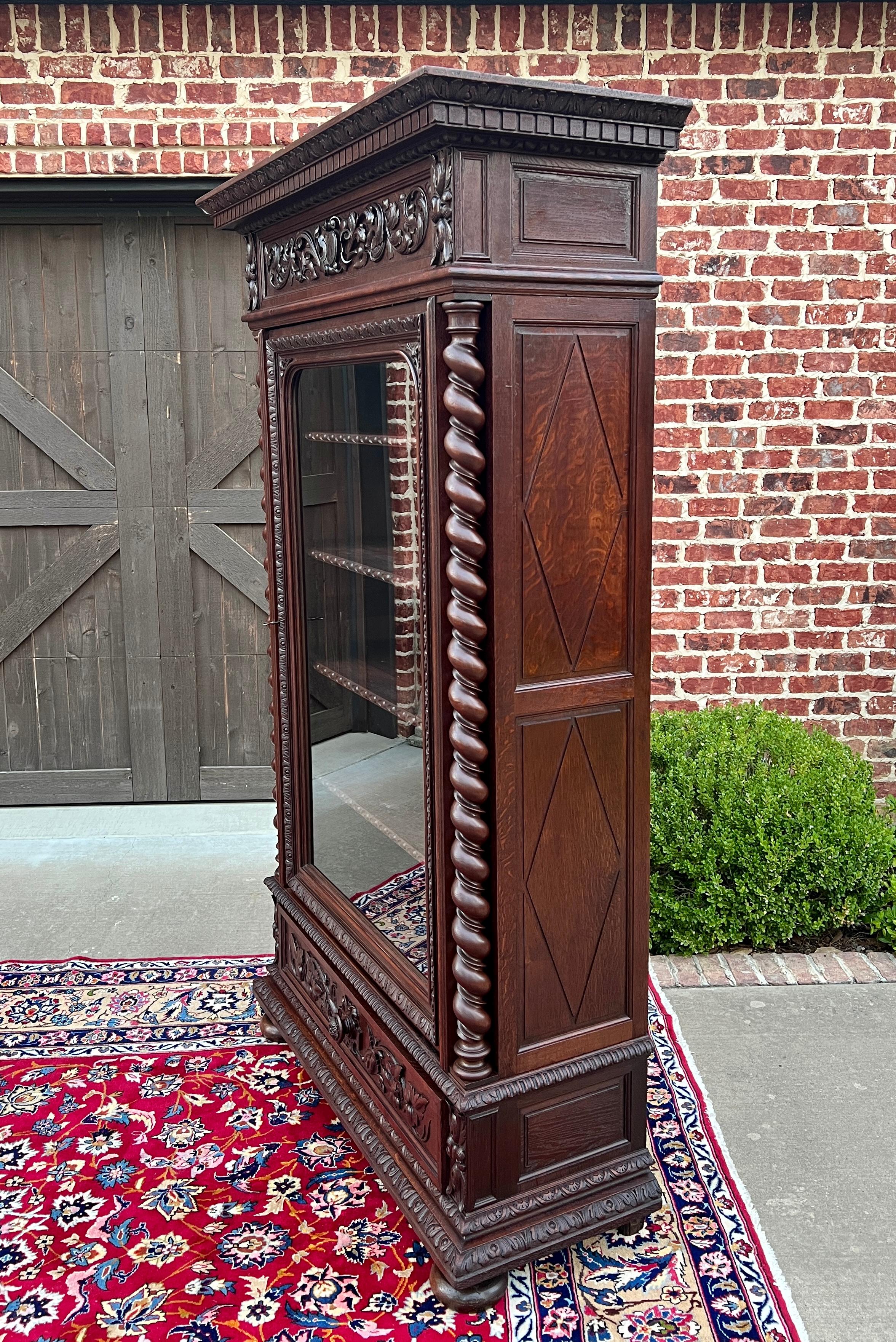 Renaissance Revival Antique French Bookcase Cabinet Display BARLEY TWIST Oak Renaissance 19th C