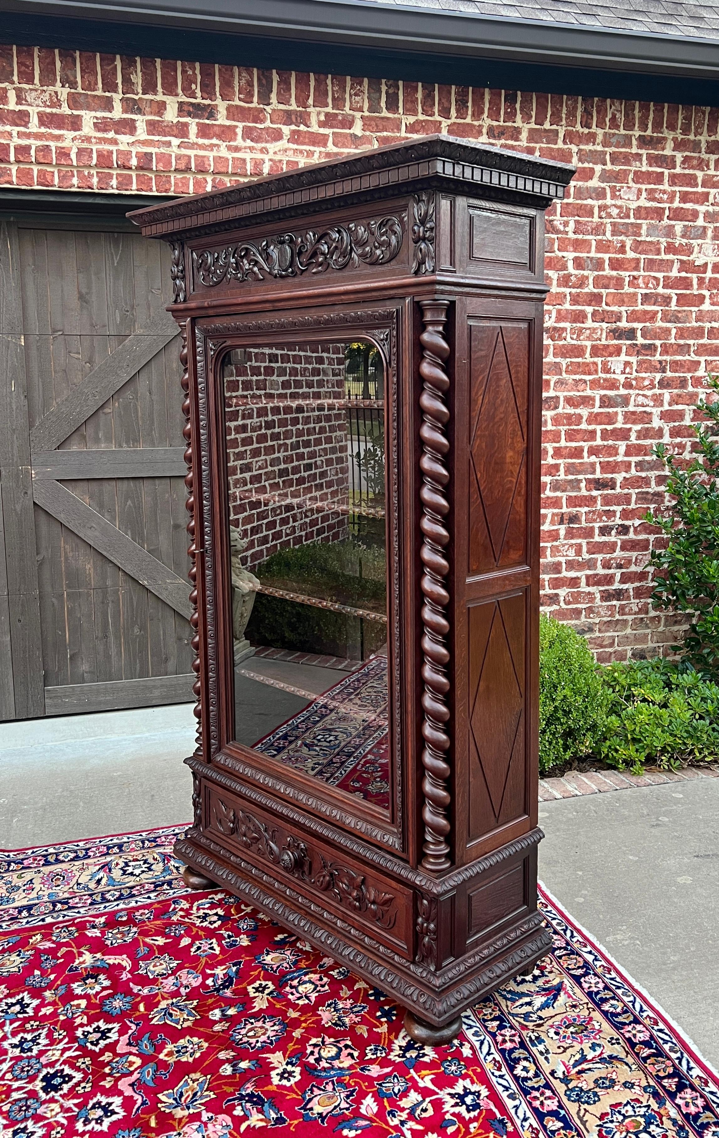 Carved Antique French Bookcase Cabinet Display BARLEY TWIST Oak Renaissance 19th C