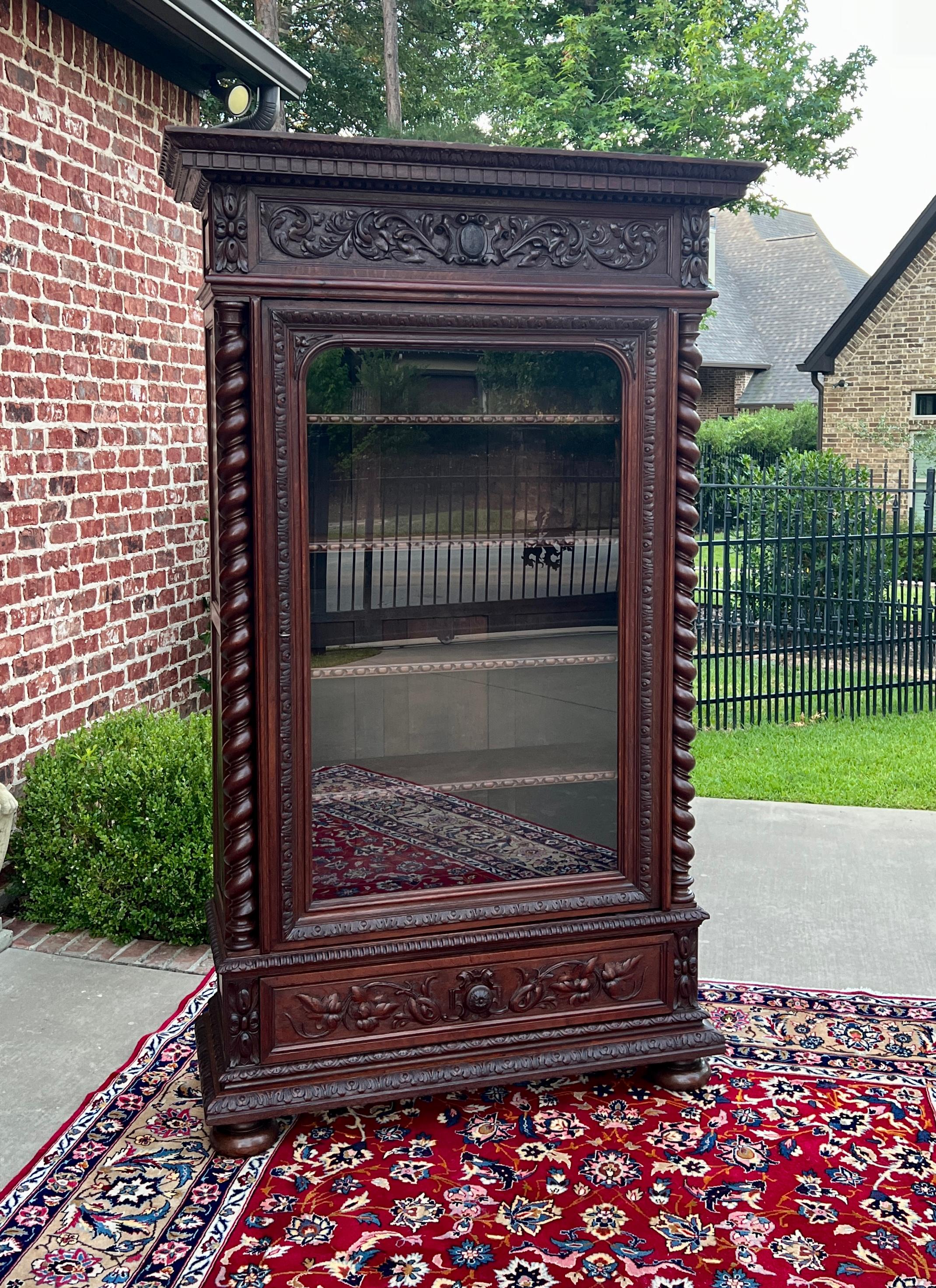 19th Century Antique French Bookcase Cabinet Display BARLEY TWIST Oak Renaissance 19th C