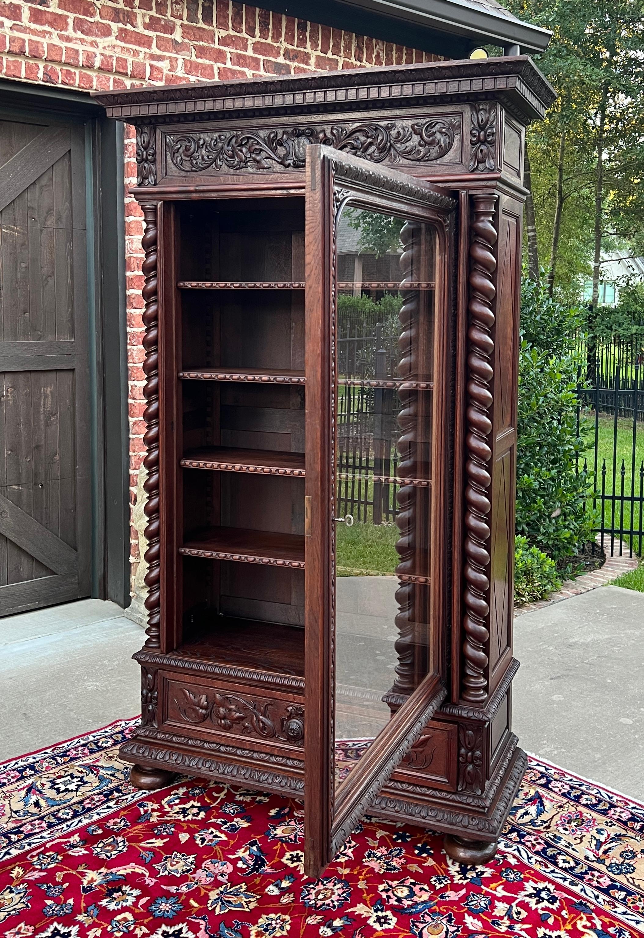 Antique French Bookcase Cabinet Display BARLEY TWIST Oak Renaissance 19th C 2