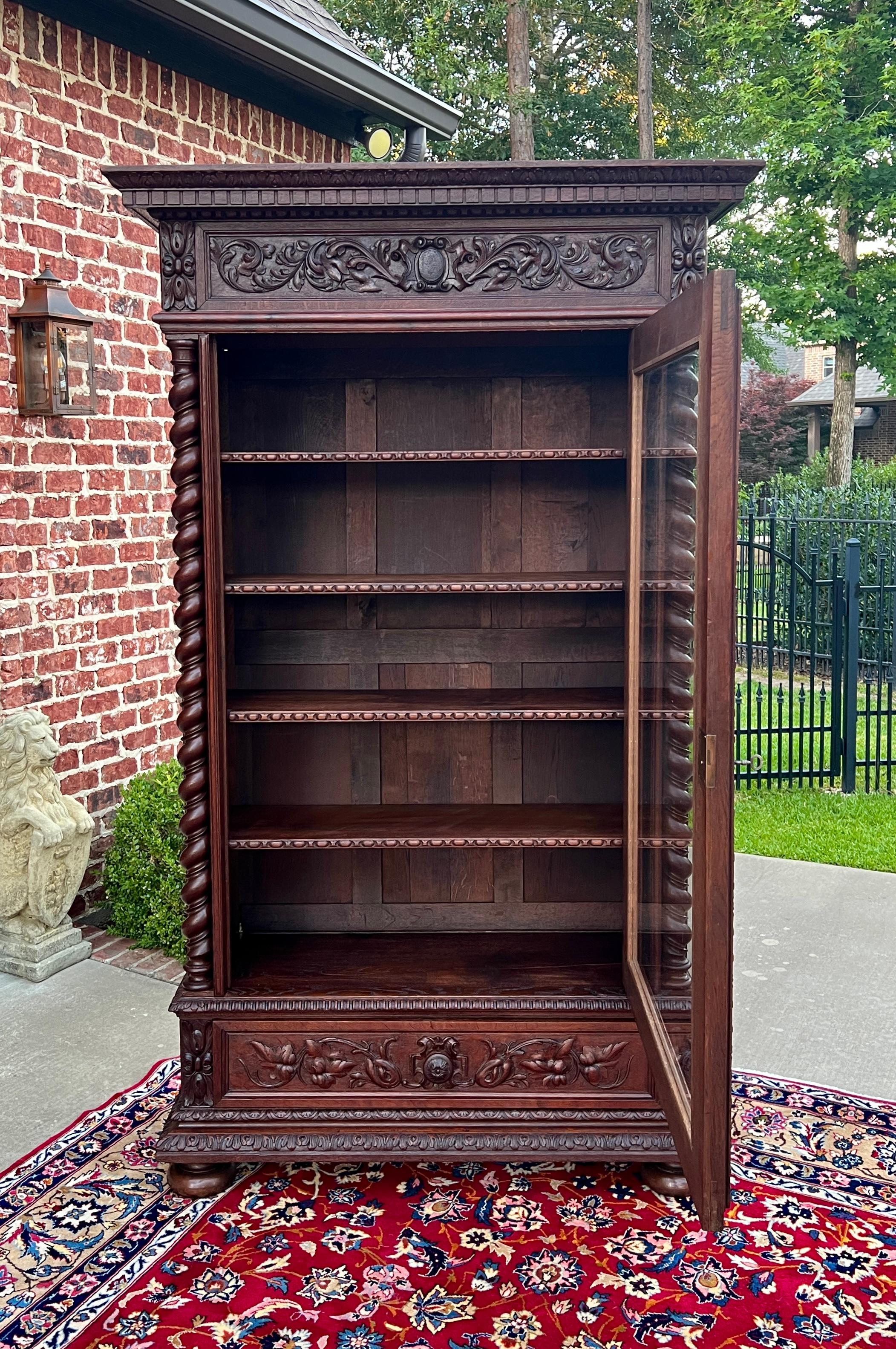 Antique French Bookcase Cabinet Display BARLEY TWIST Oak Renaissance 19th C 3