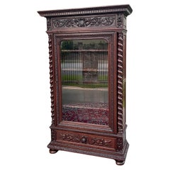 Antique French Bookcase Cabinet Display BARLEY TWIST Oak Renaissance 19th C