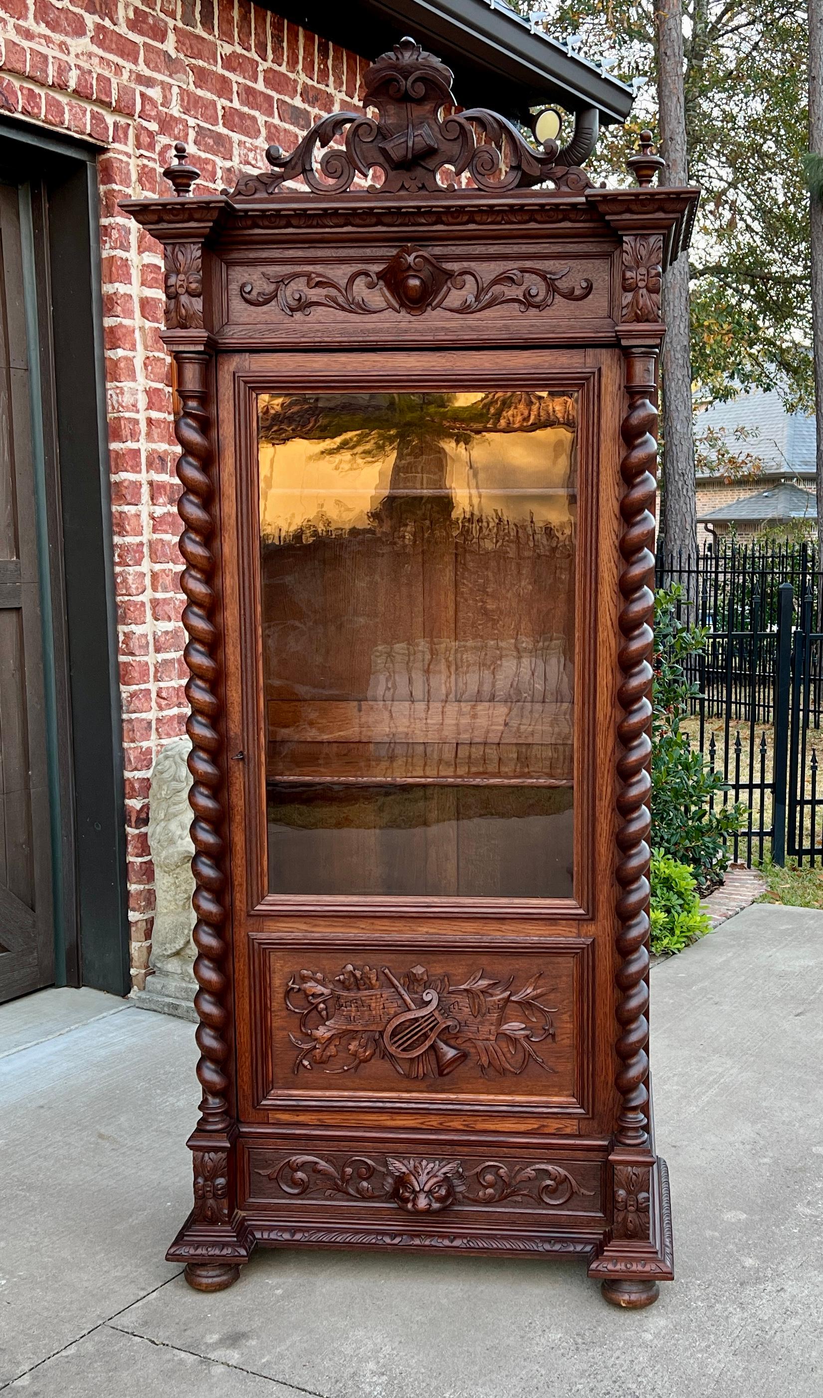 Antique French Bookcase Cabinet Display Barley Twist Scholars Carved Oak 19th C 5