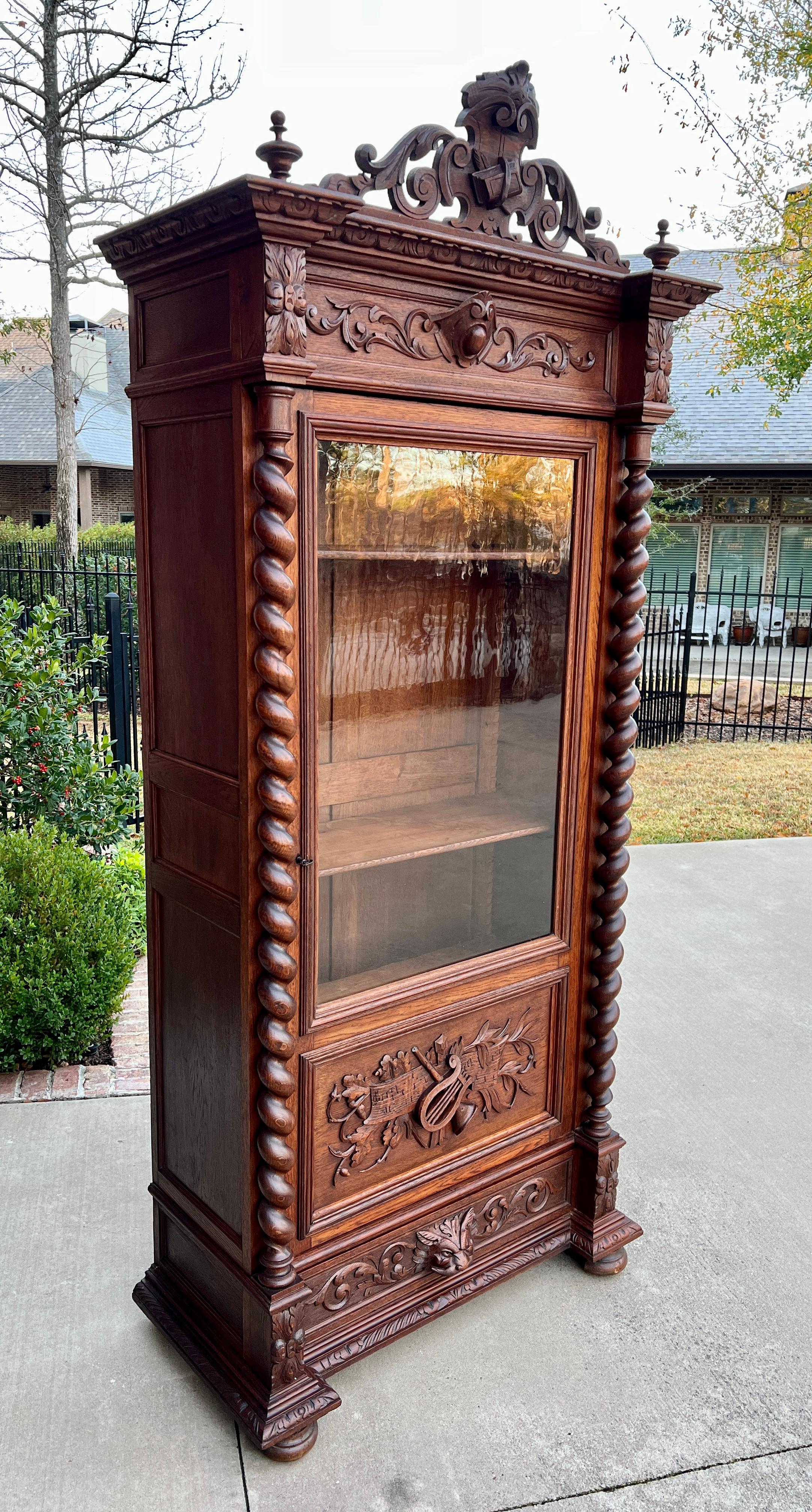 Antique French Bookcase Cabinet Display Barley Twist Scholars Carved Oak 19th C 7