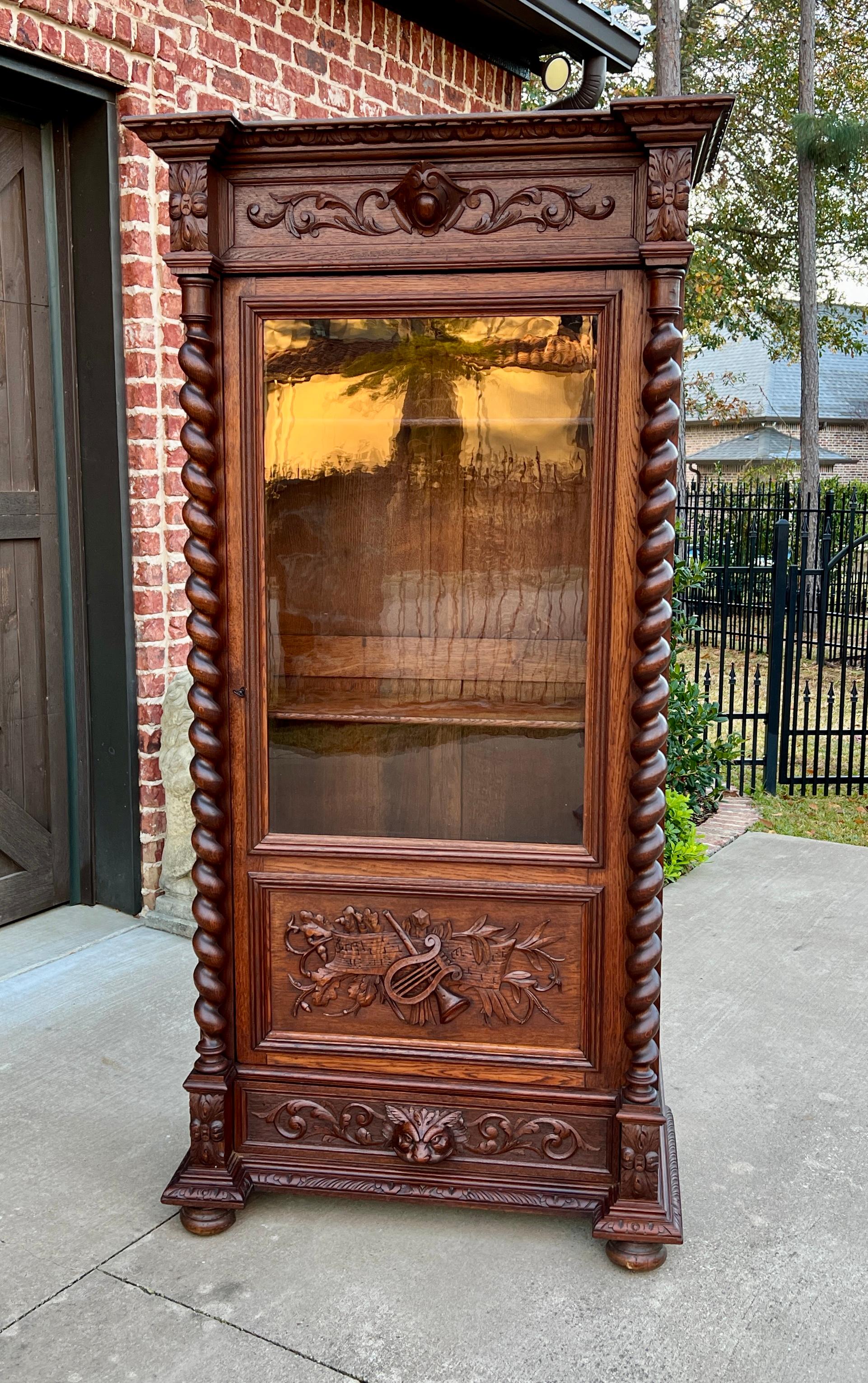 Antique French Bookcase Cabinet Display Barley Twist Scholars Carved Oak 19th C 9