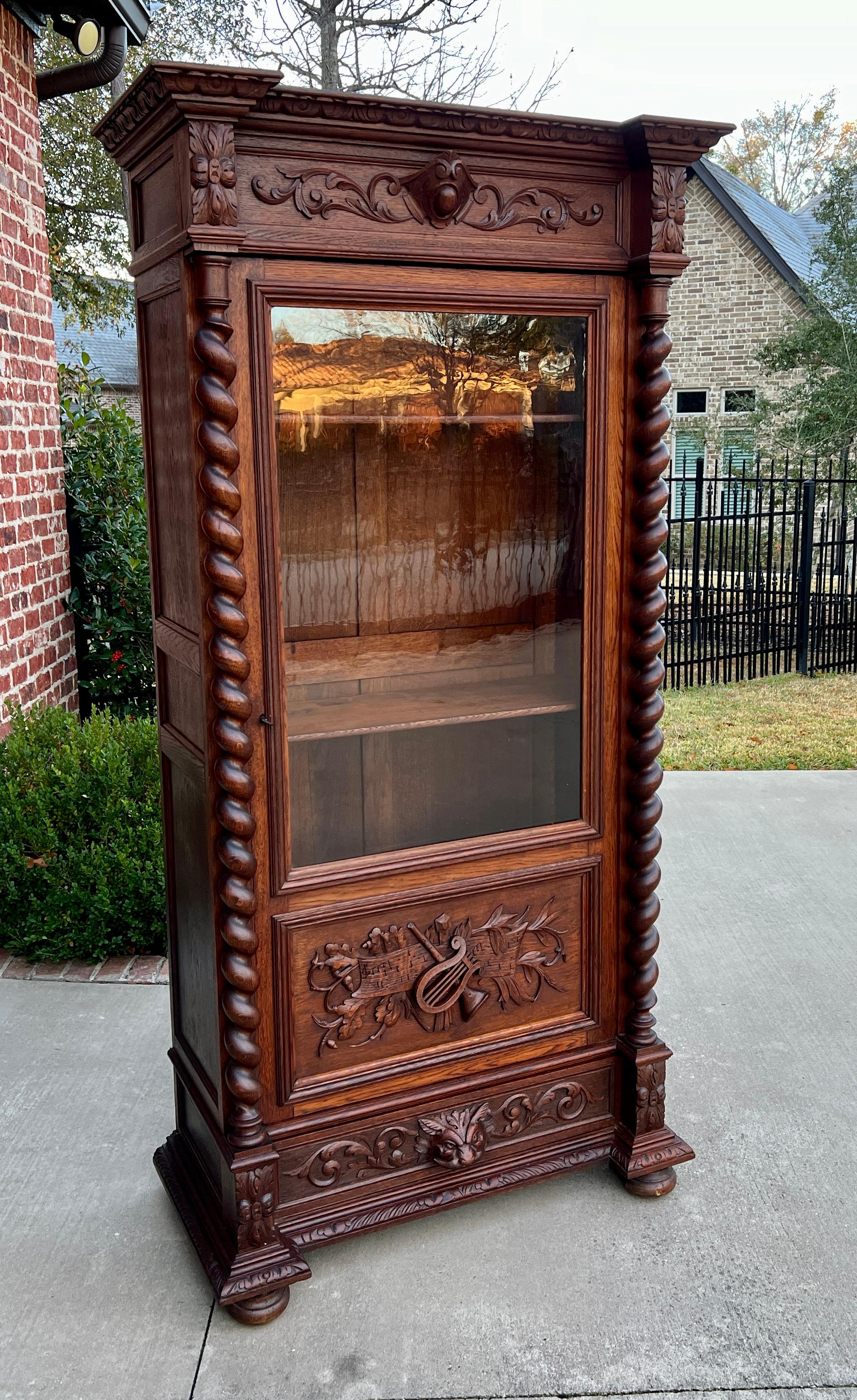 Antique French Bookcase Cabinet Display Barley Twist Scholars Carved Oak 19th C 10