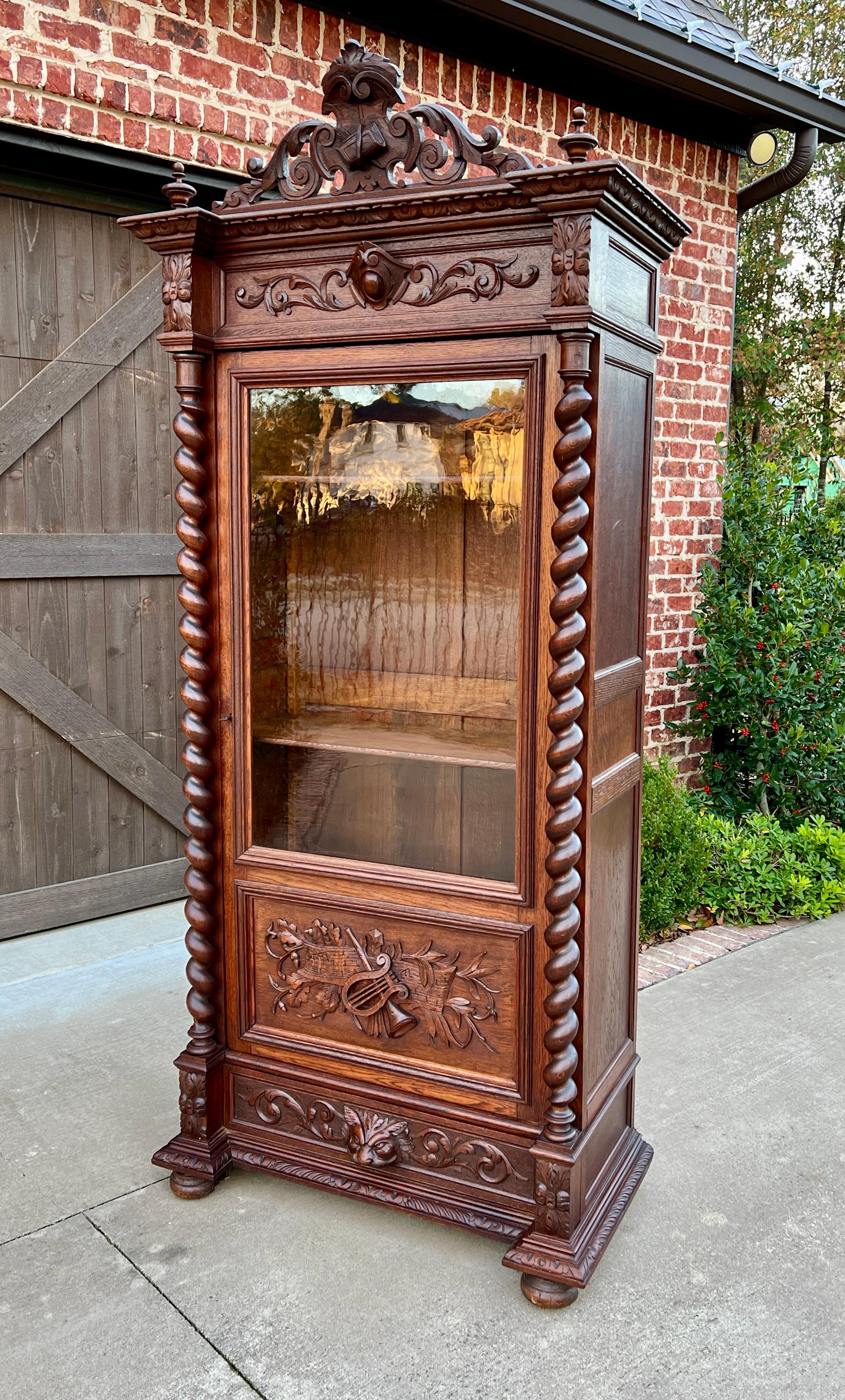 19th Century Antique French Bookcase Cabinet Display Barley Twist Scholars Carved Oak 19th C