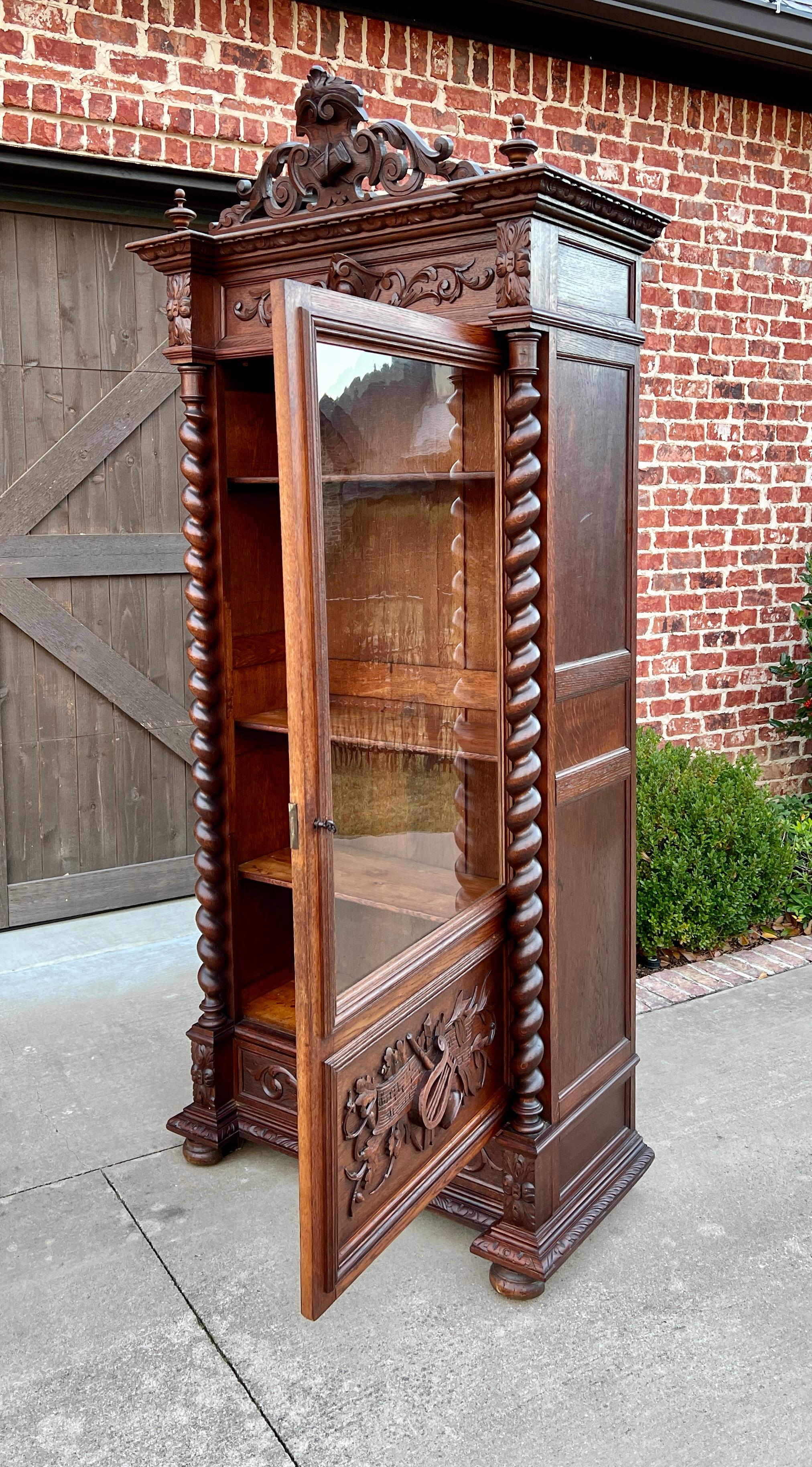 Antique French Bookcase Cabinet Display Barley Twist Scholars Carved Oak 19th C 3